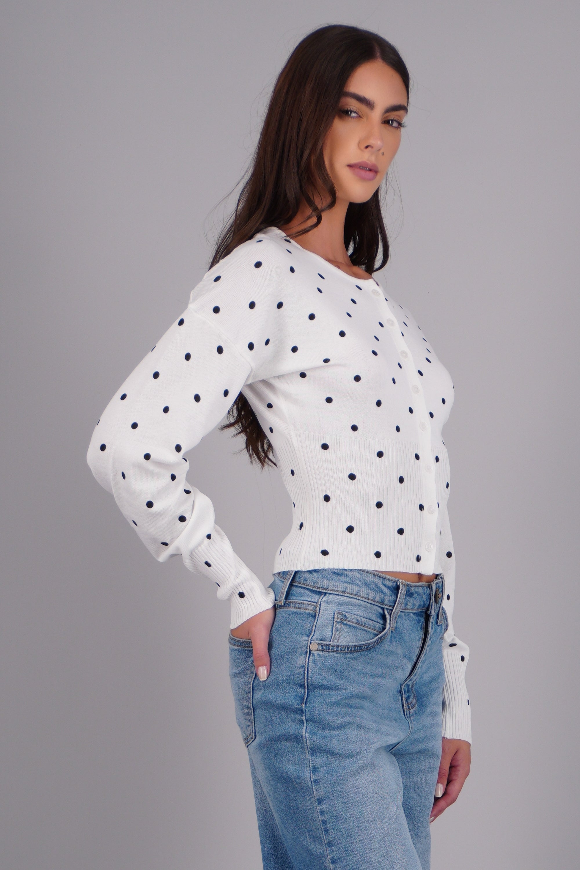 Cardigan tejido polka BLANCO COMBO