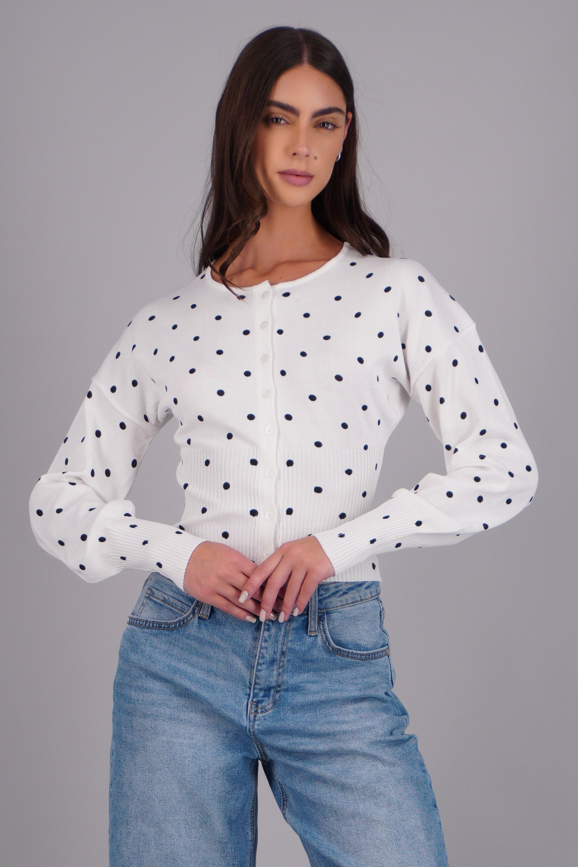 Cardigan tejido polka BLANCO COMBO