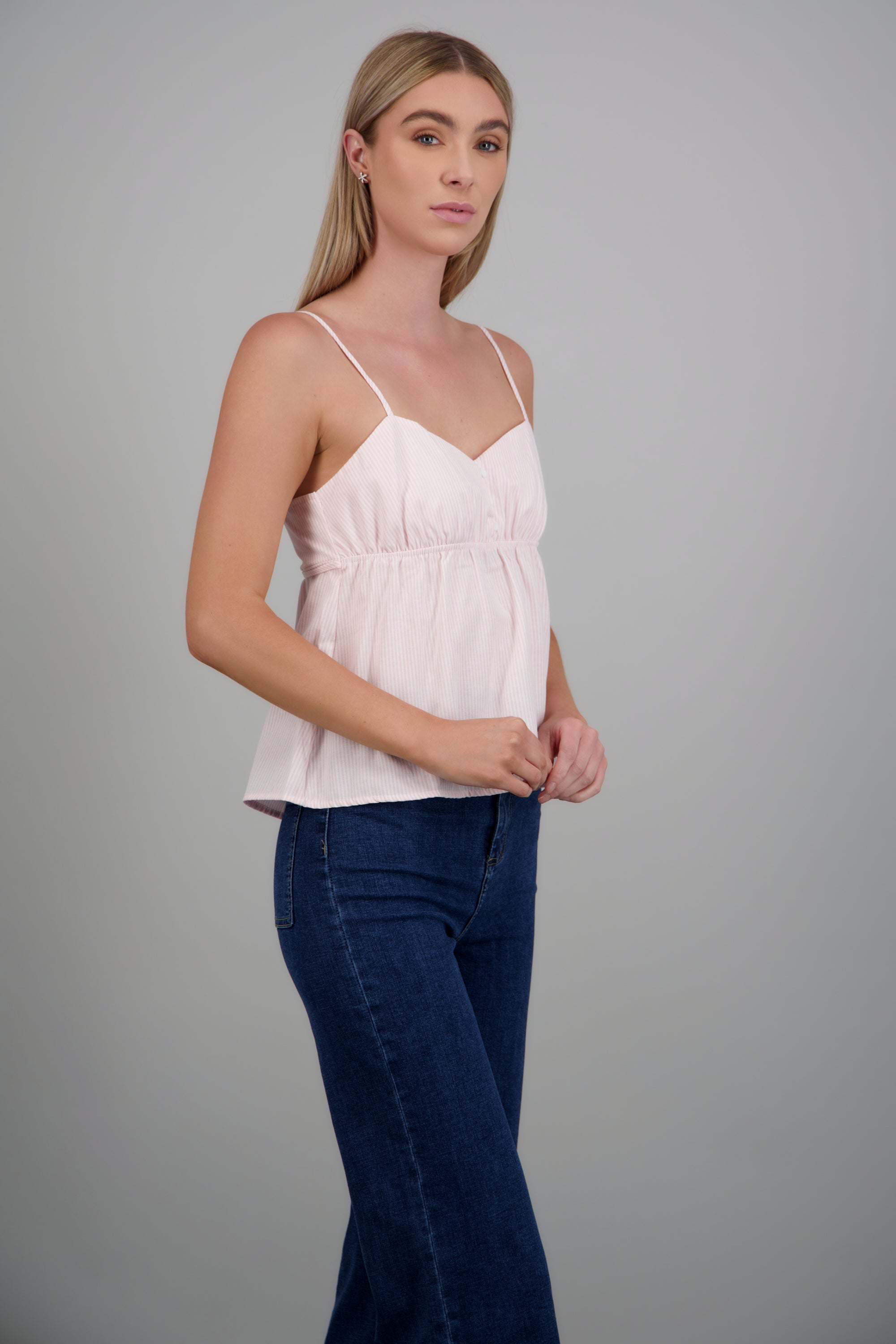 Top de tirantes estampado rayas botones ROSA COMBO