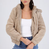 Chamarra crop reversible peluche