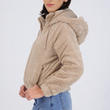 Chamarra crop reversible peluche