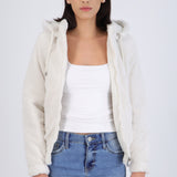 Chamarra crop reversible peluche