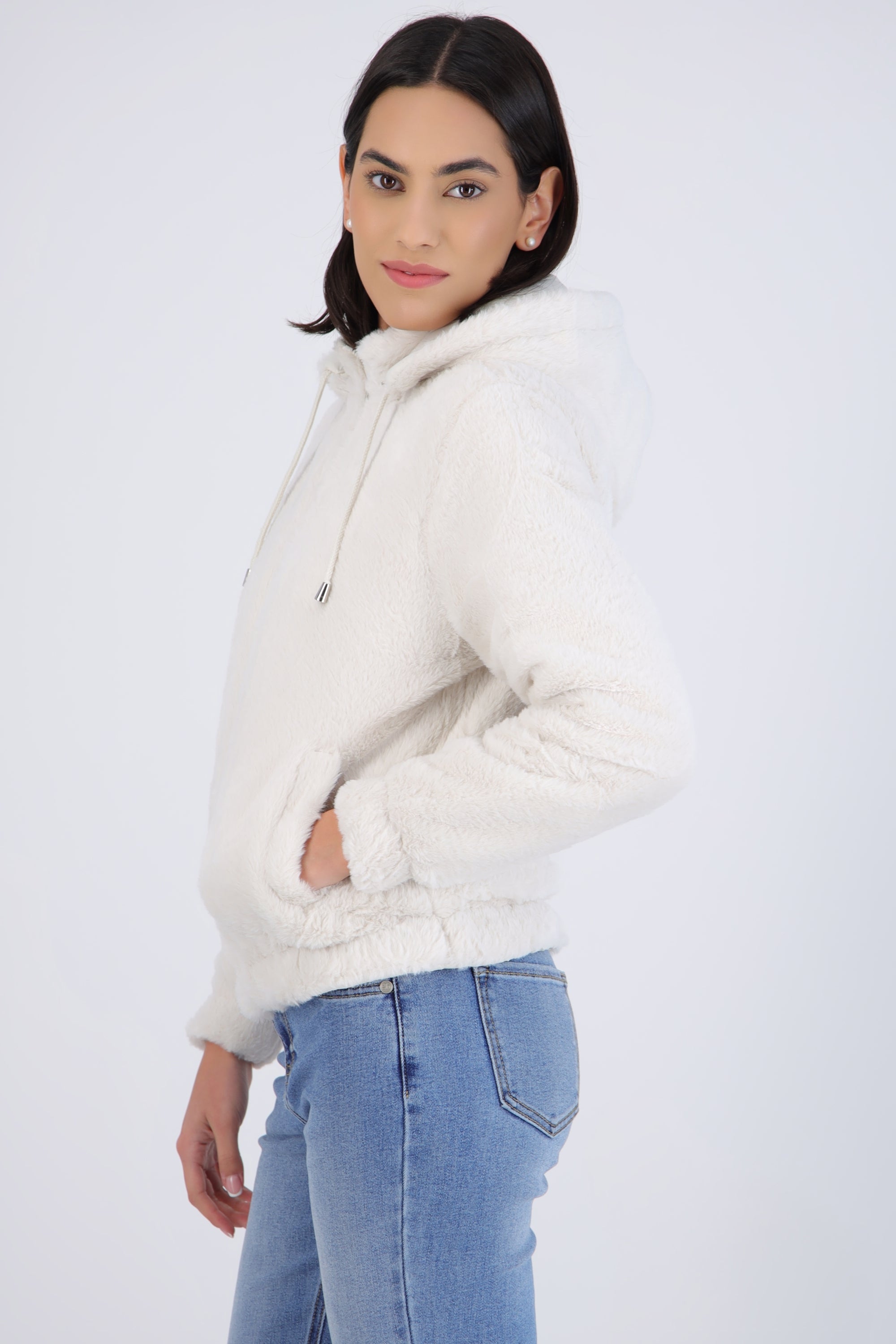 Chamarra crop reversible peluche