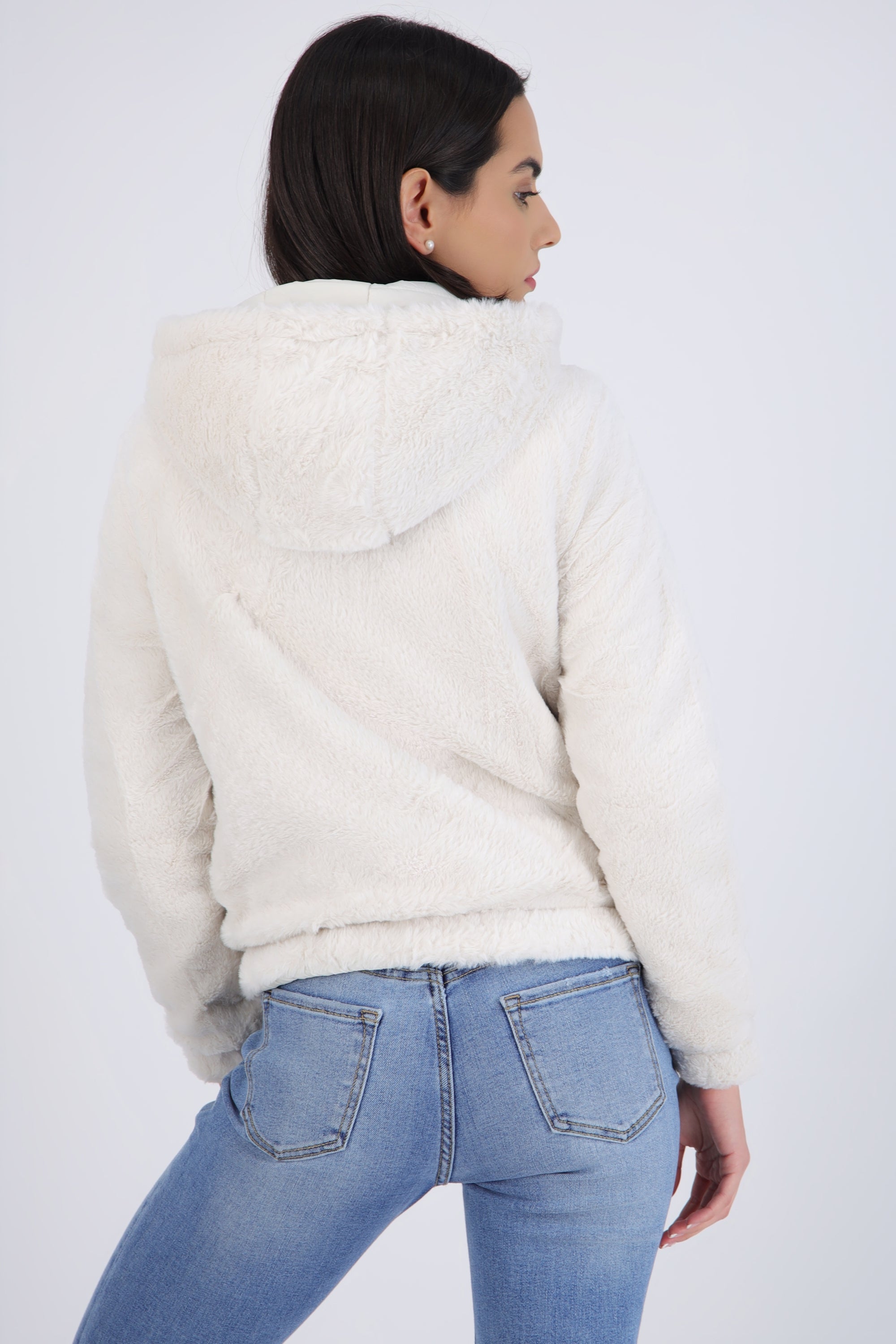 Chamarra crop reversible peluche