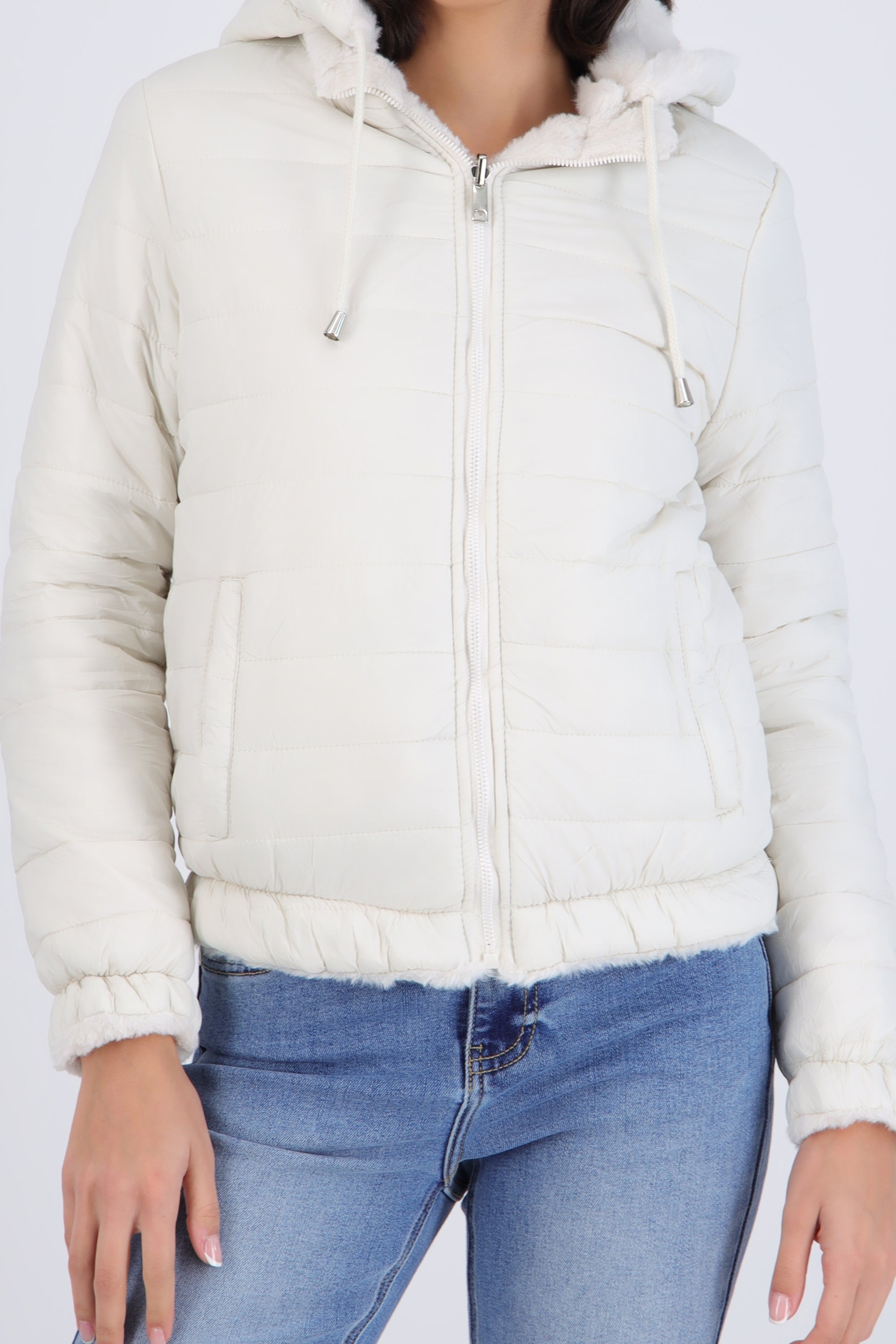Chamarra crop reversible peluche