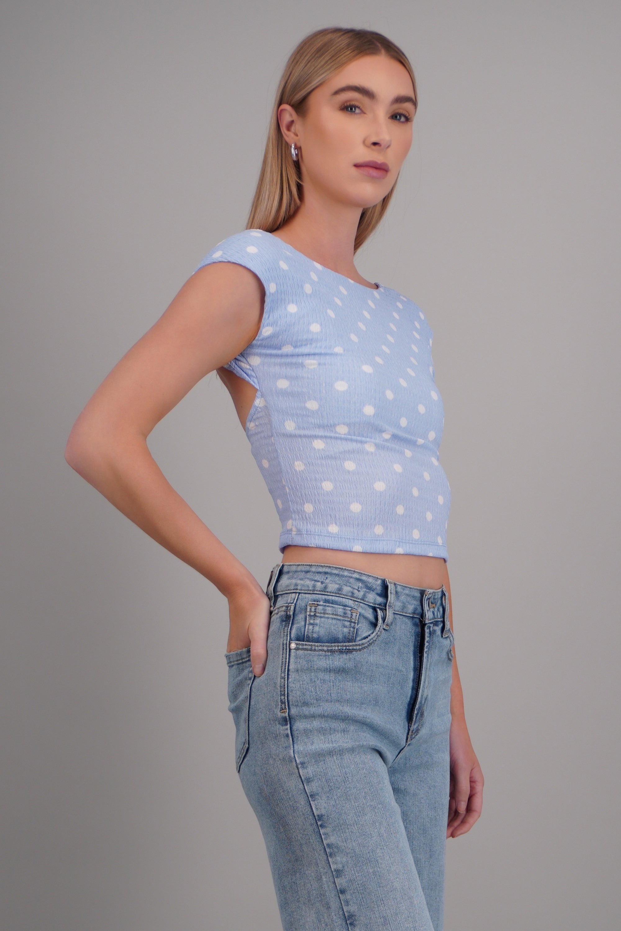 Top manga corta polka dots AZUL PASTEL