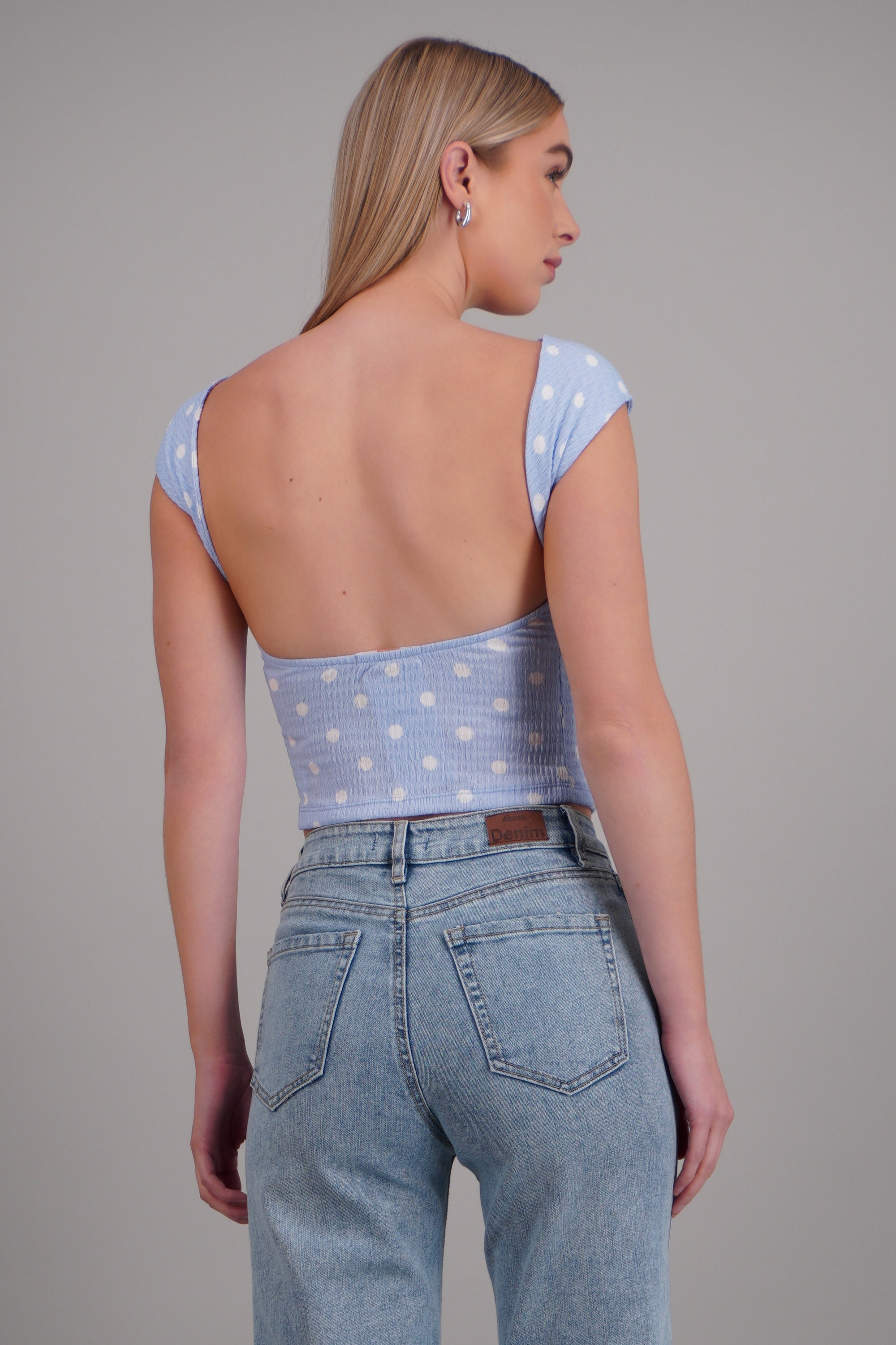 Top manga corta polka dots AZUL PASTEL