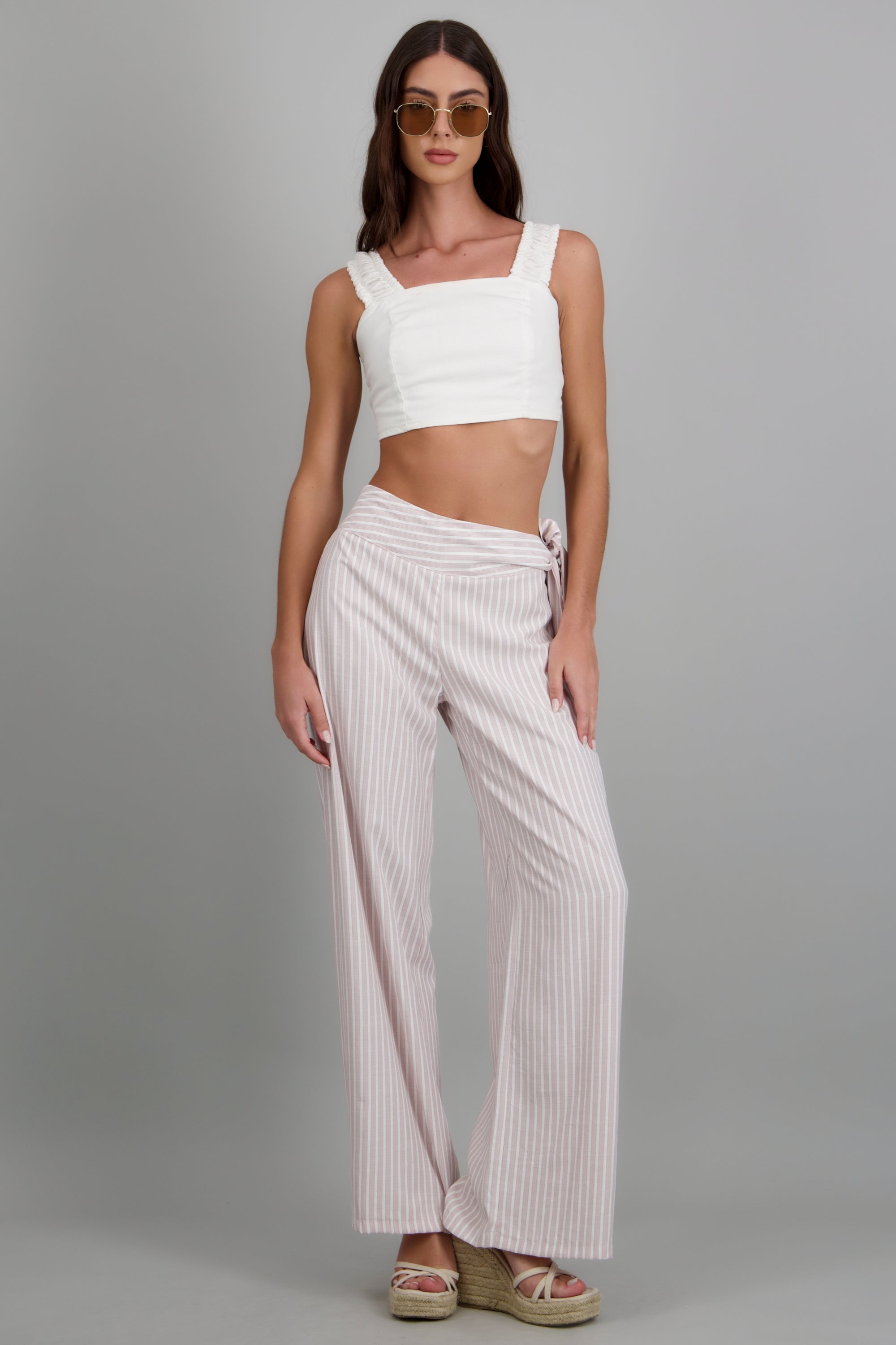 Pantalon recto pretina ancha BLANCO COMBO