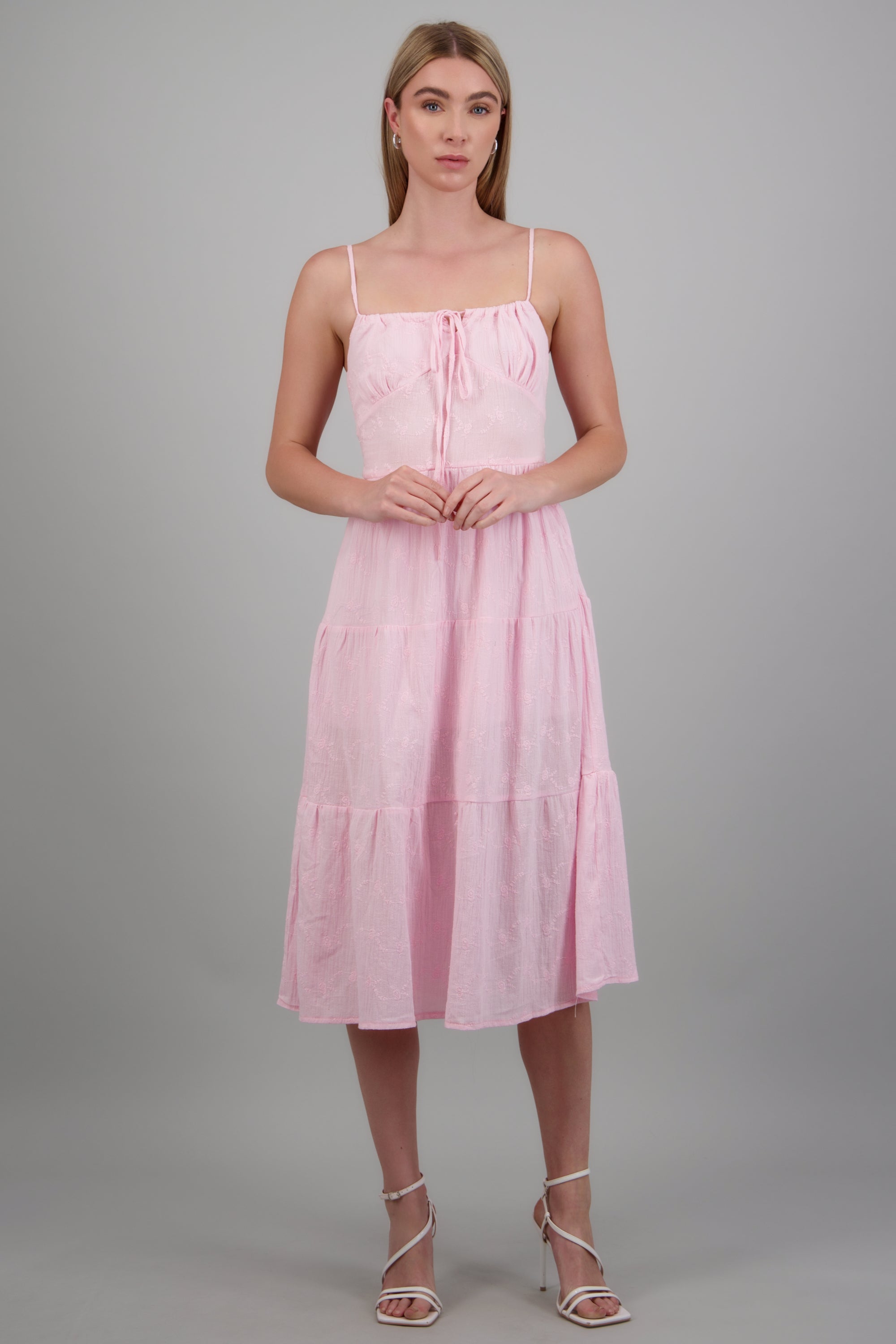 Vestido maxi tirantes detalle textura ROSA PASTEL