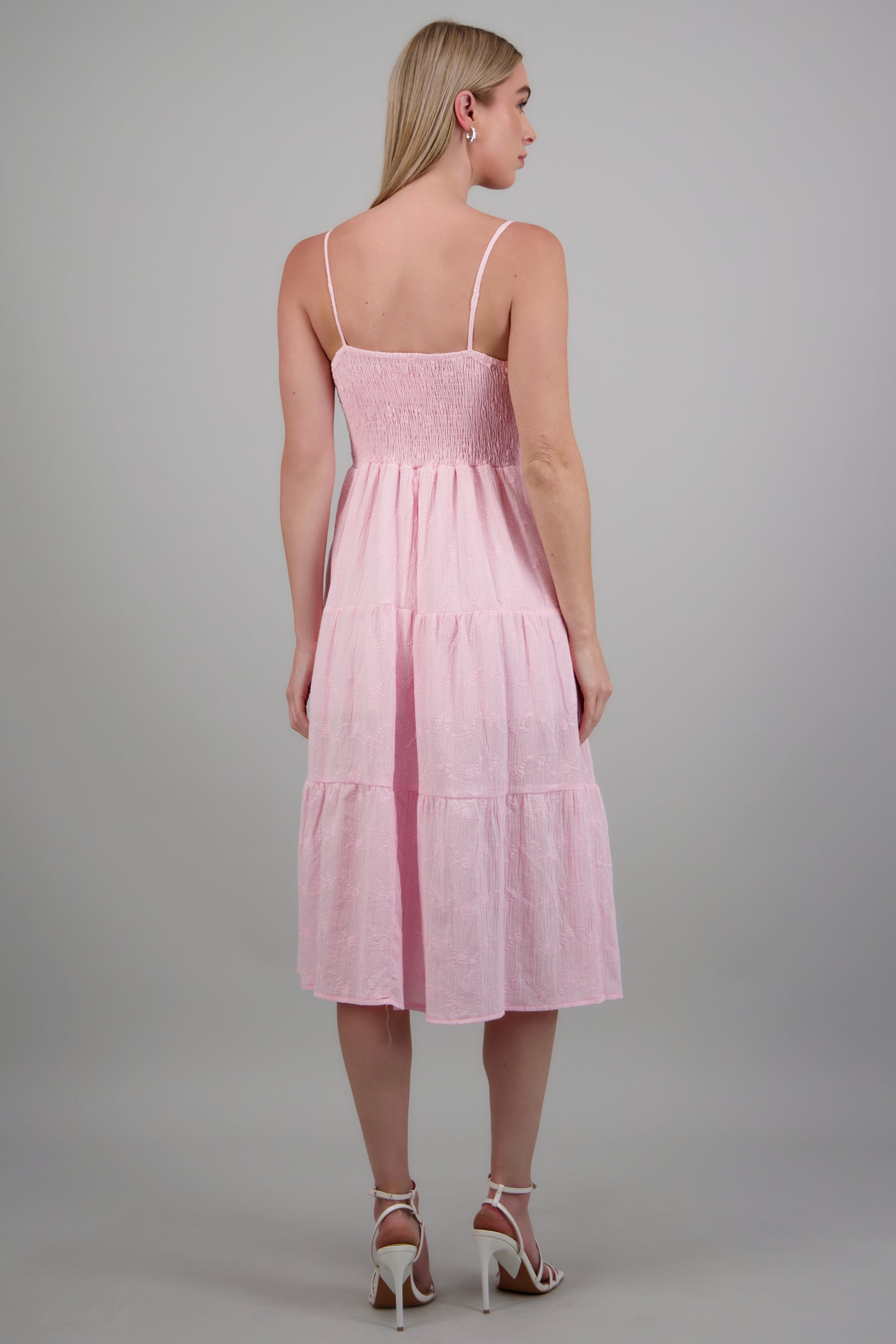 Vestido maxi tirantes detalle textura ROSA PASTEL