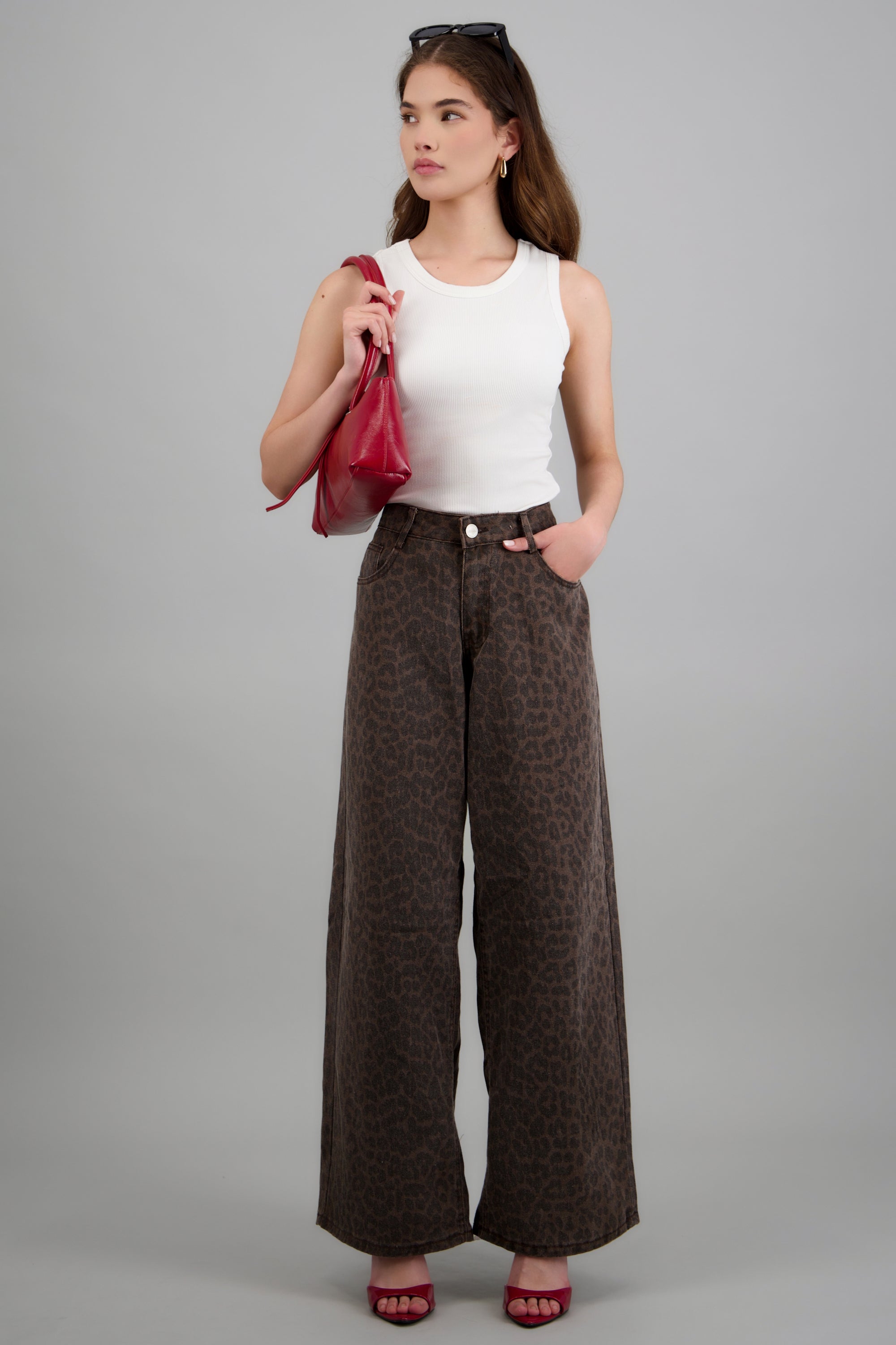 Jeans wide leg animal print CAFE COMBO