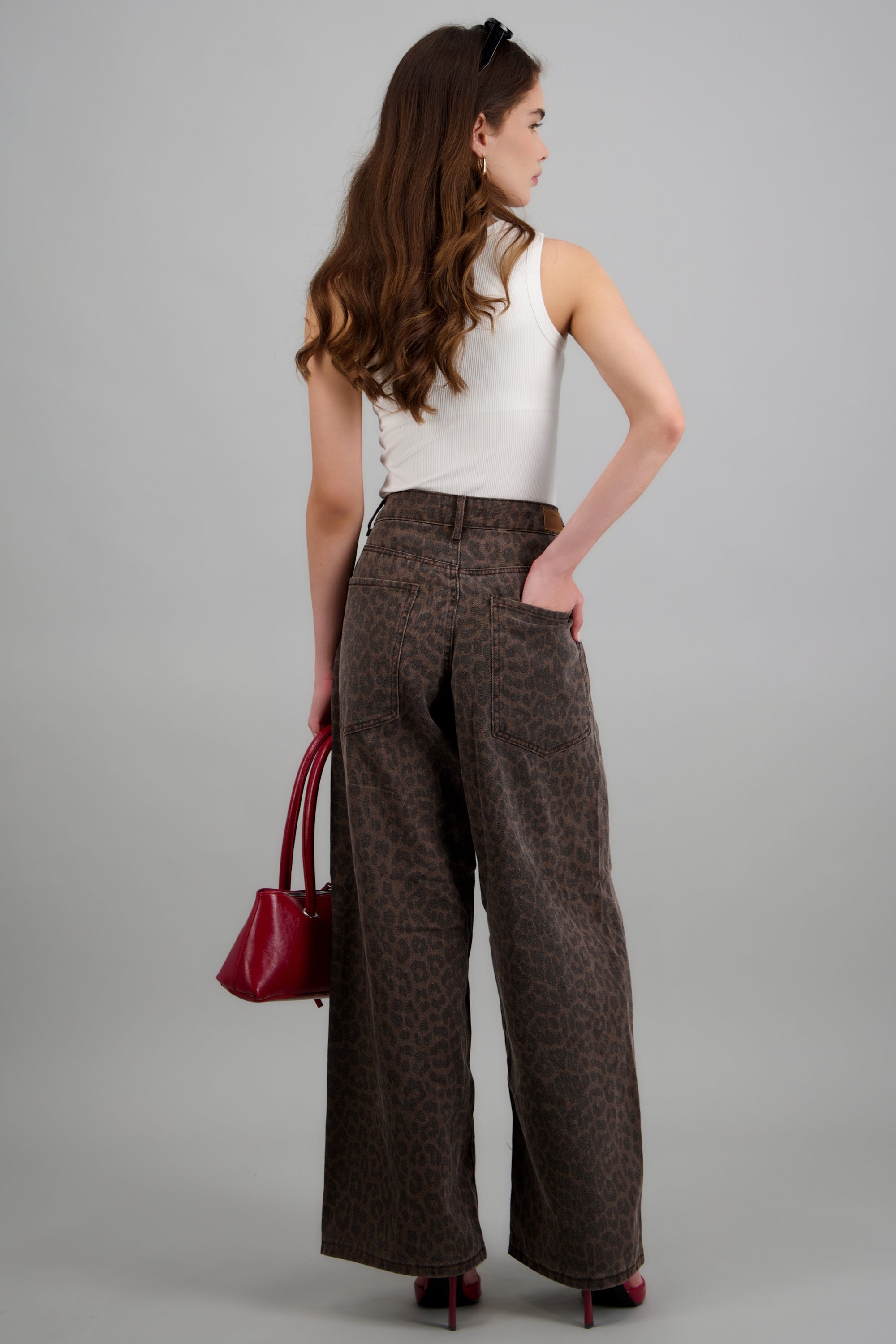 Jeans wide leg animal print CAFE COMBO