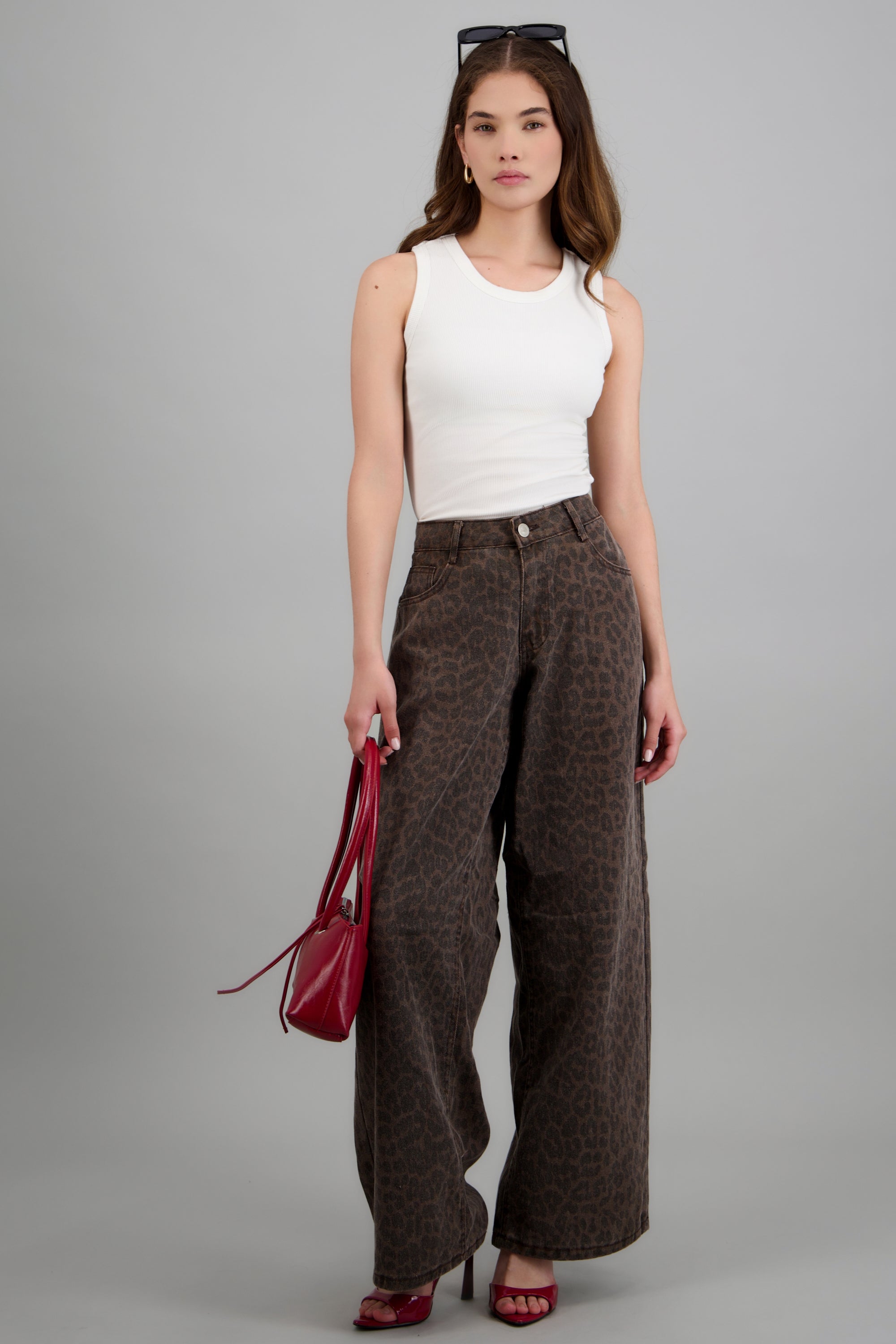 Jeans wide leg animal print CAFE COMBO