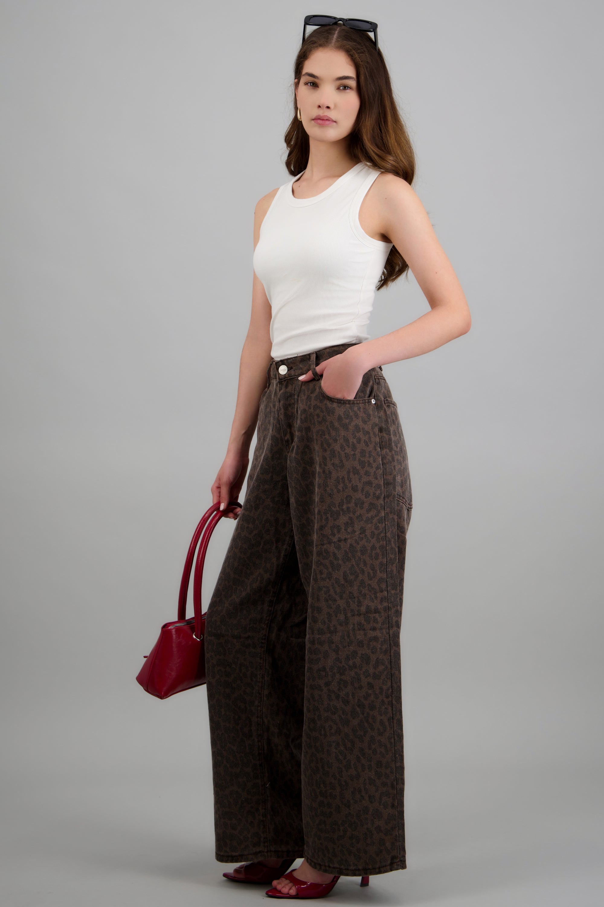 Jeans wide leg animal print CAFE COMBO