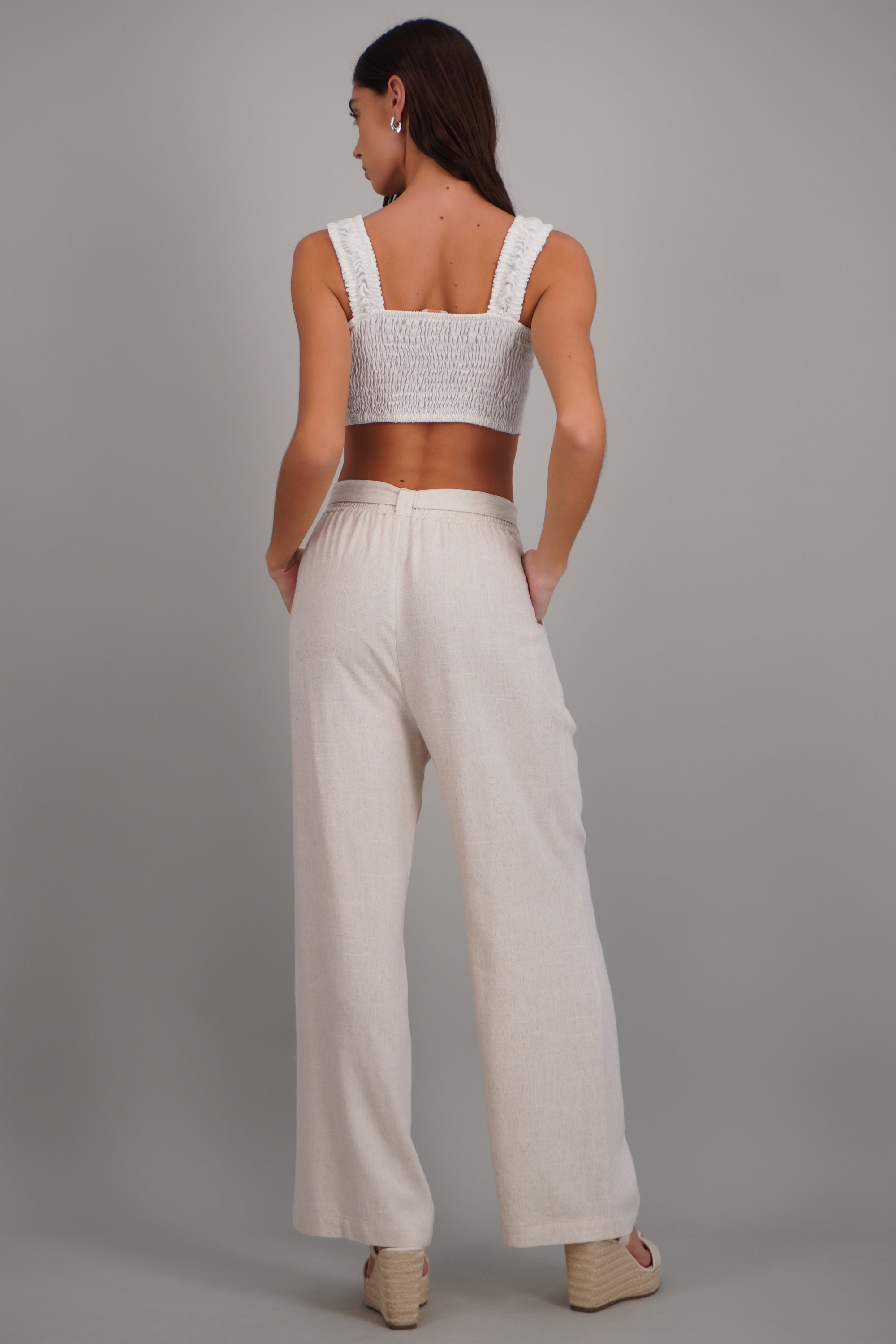 Pantalon lino detalle cinturon HUESO