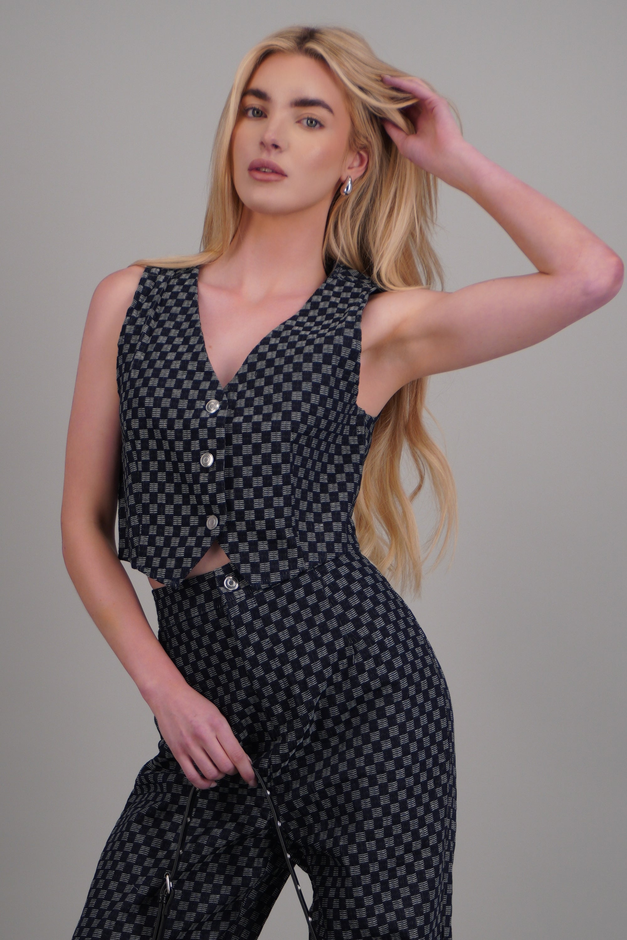 Chaleco tipo denim cuadros MARINO COMBO