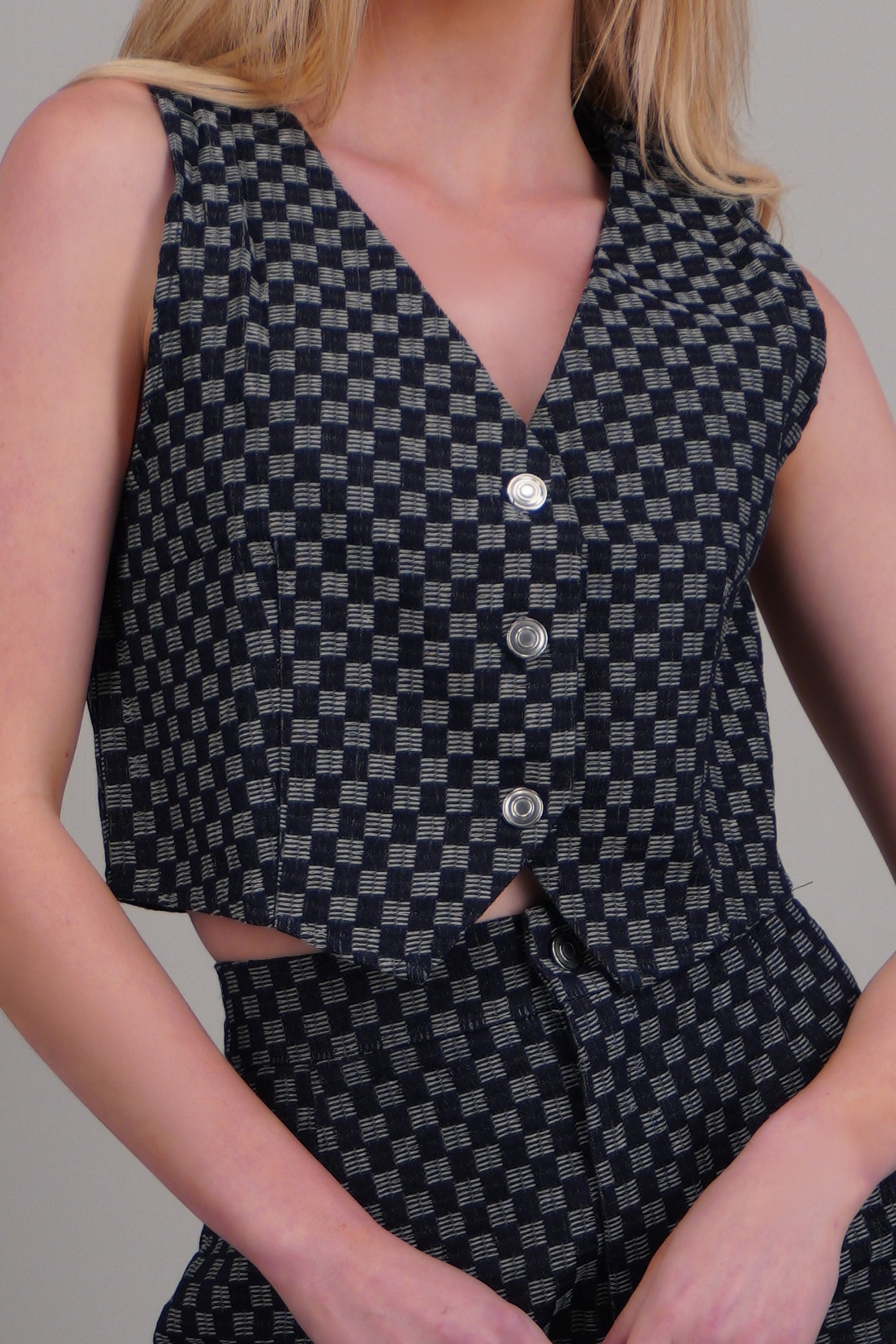 Chaleco tipo denim cuadros MARINO COMBO