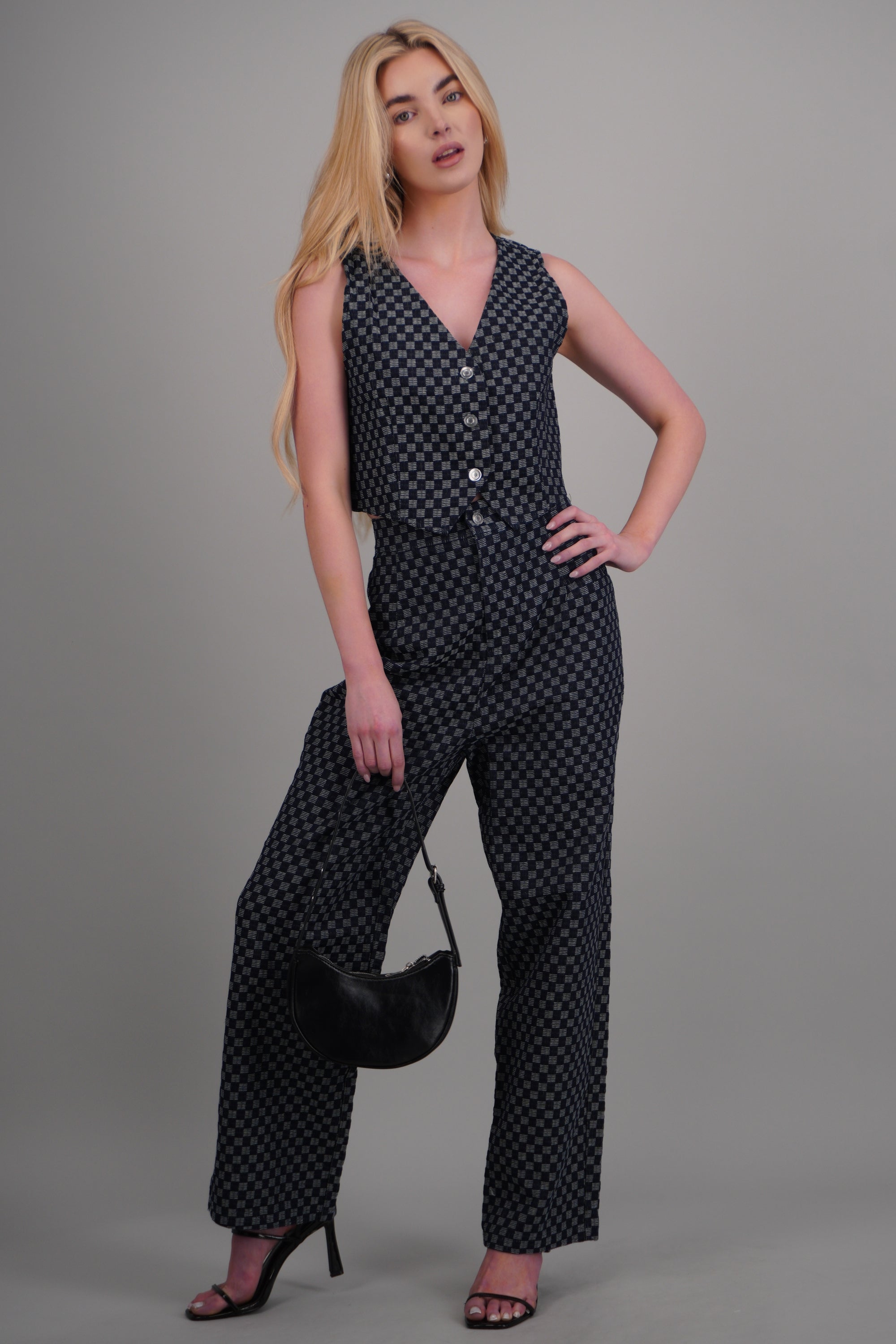 Pantalon recto tipo denim cuadros MARINO COMBO