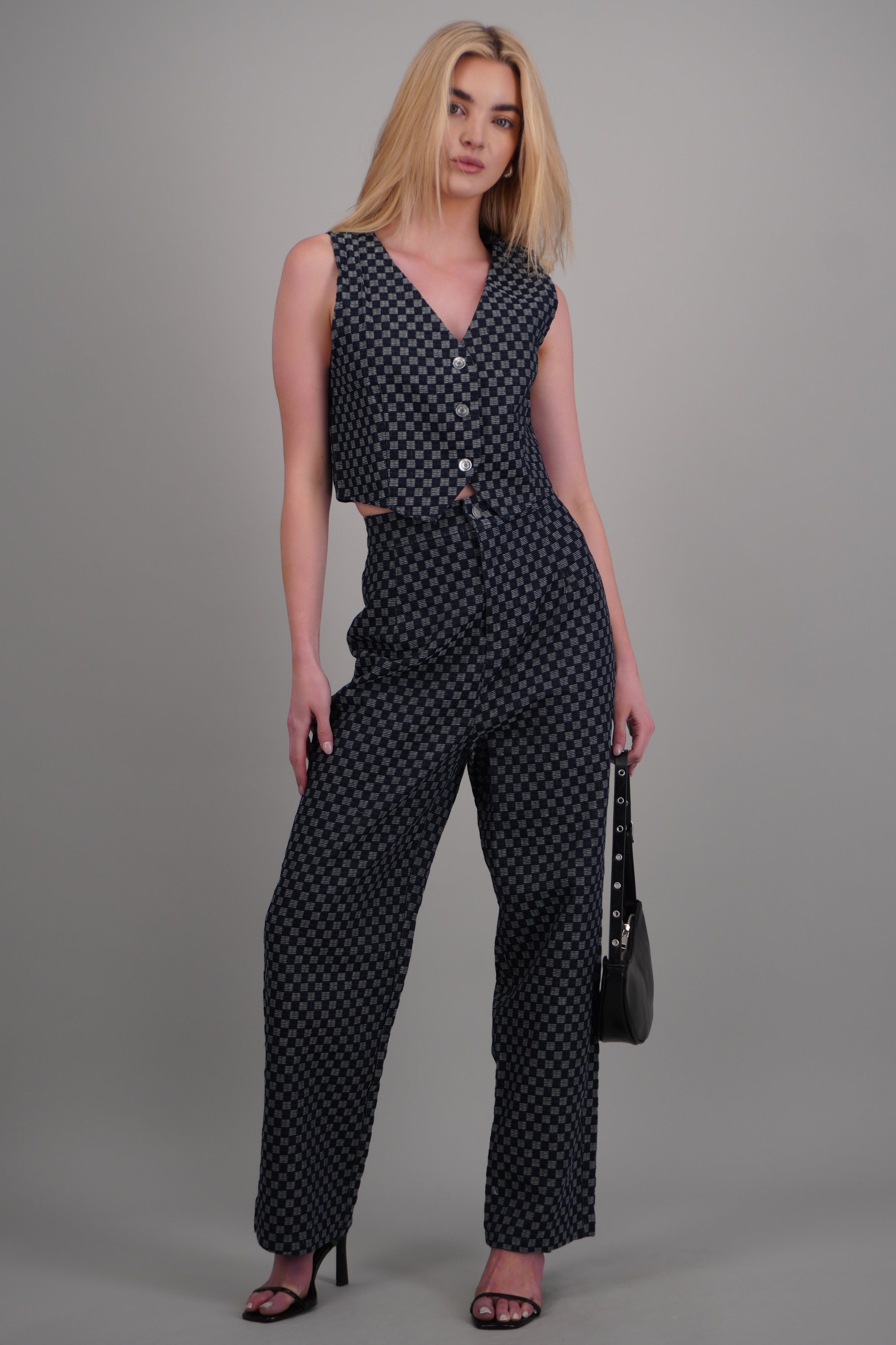 Pantalon recto tipo denim cuadros MARINO COMBO