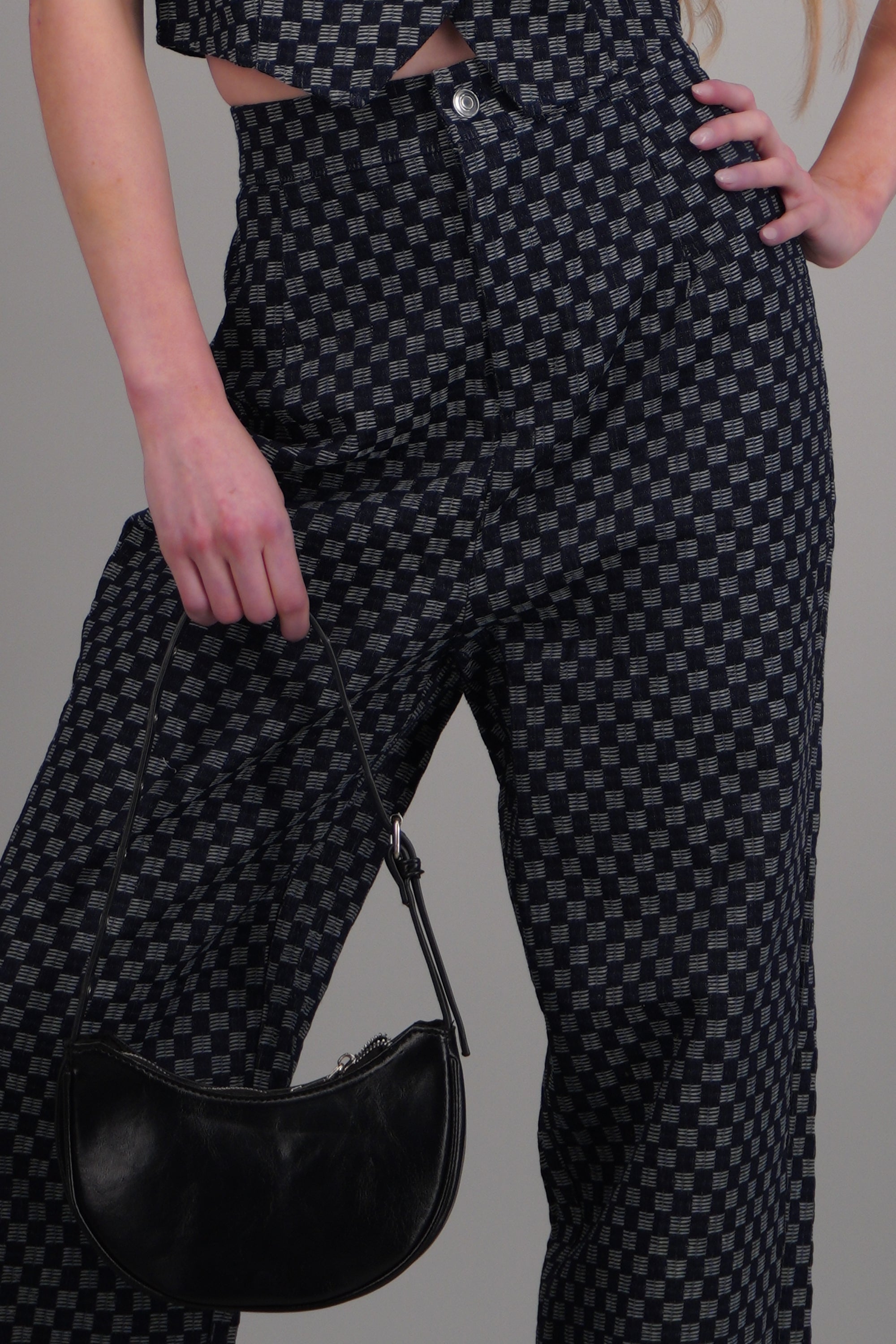 Pantalon recto tipo denim cuadros MARINO COMBO