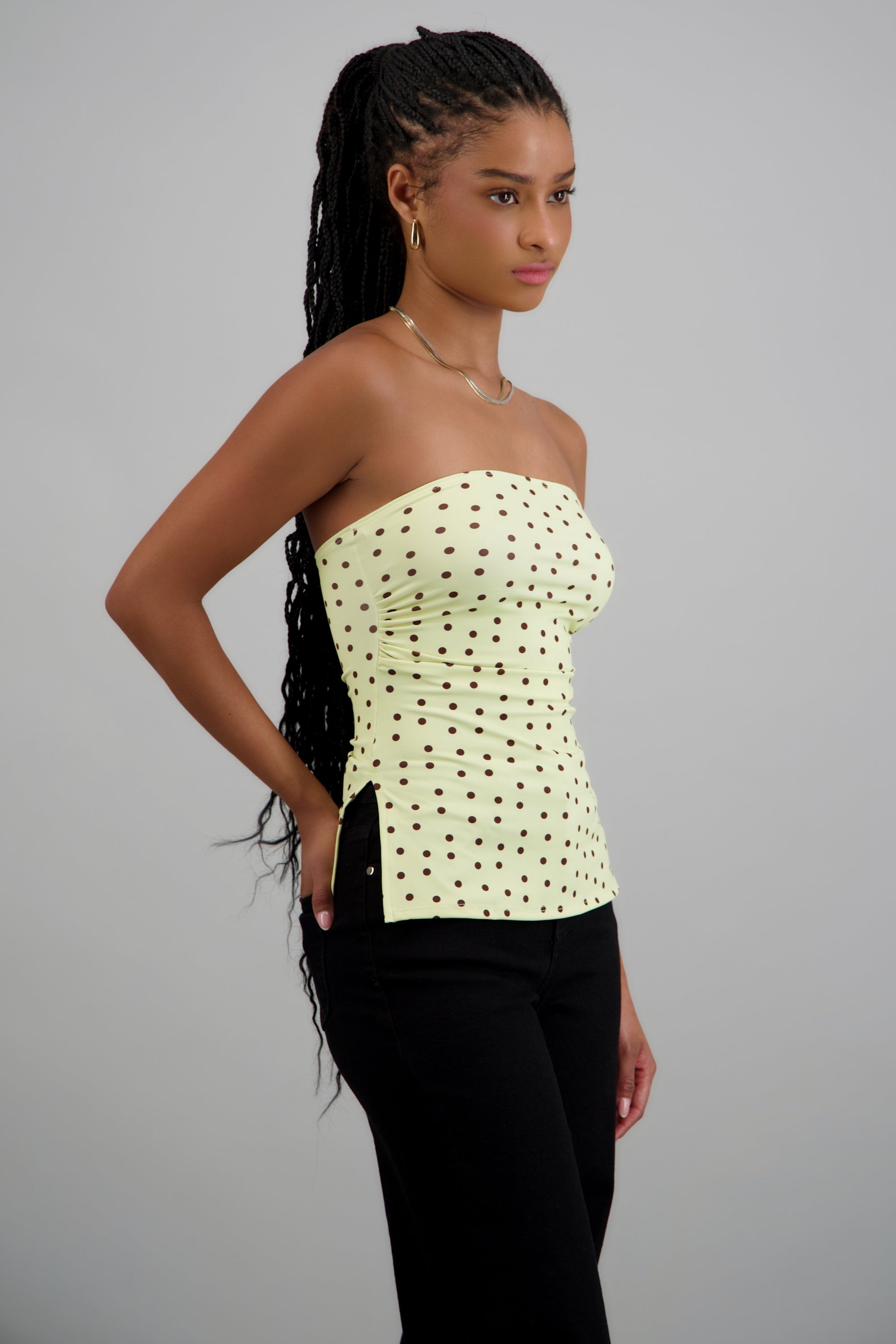 Top tubo con detalle pliegues polka dots AMARILLO COMBO
