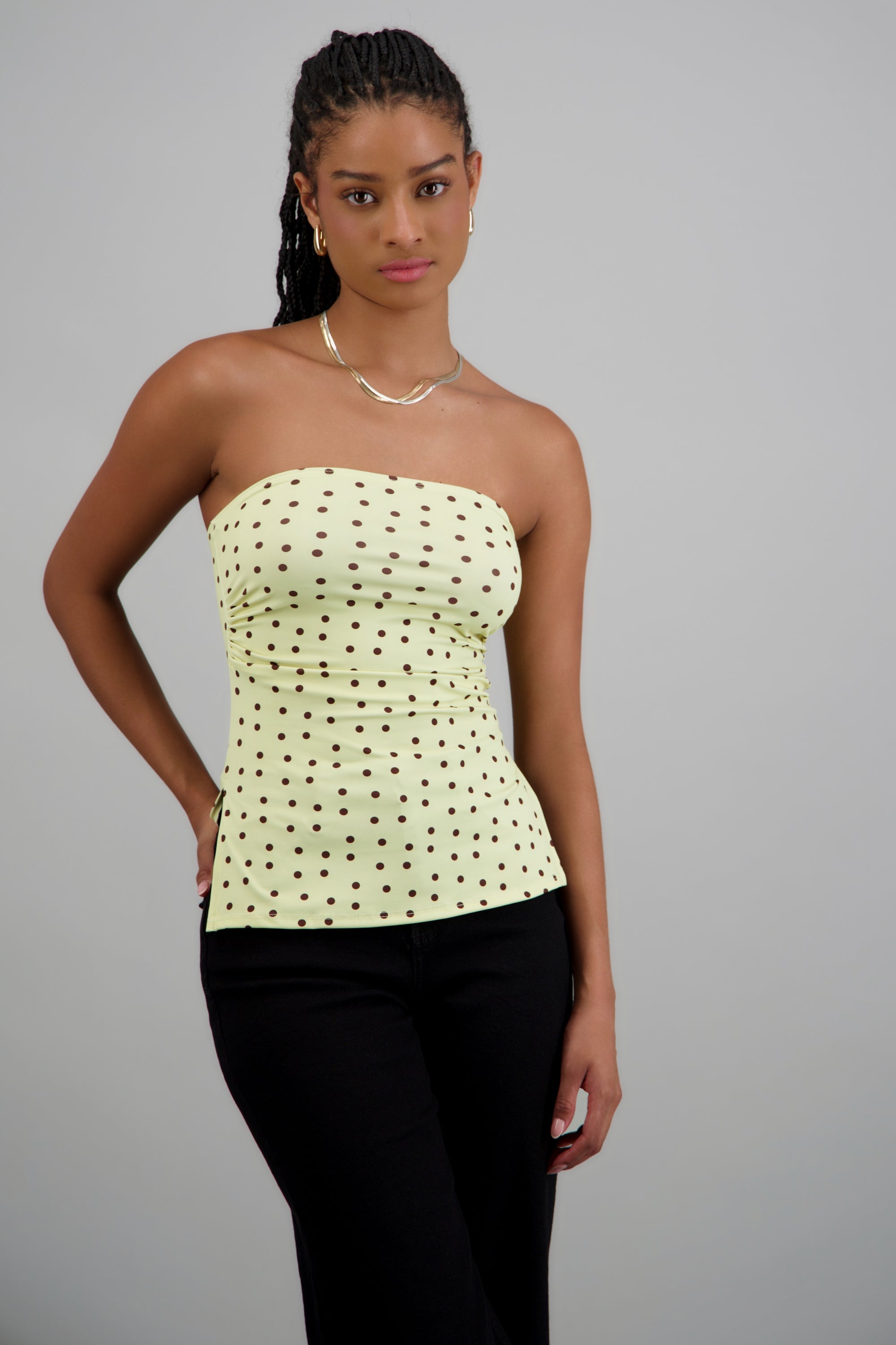 Top tubo con detalle pliegues polka dots AMARILLO COMBO