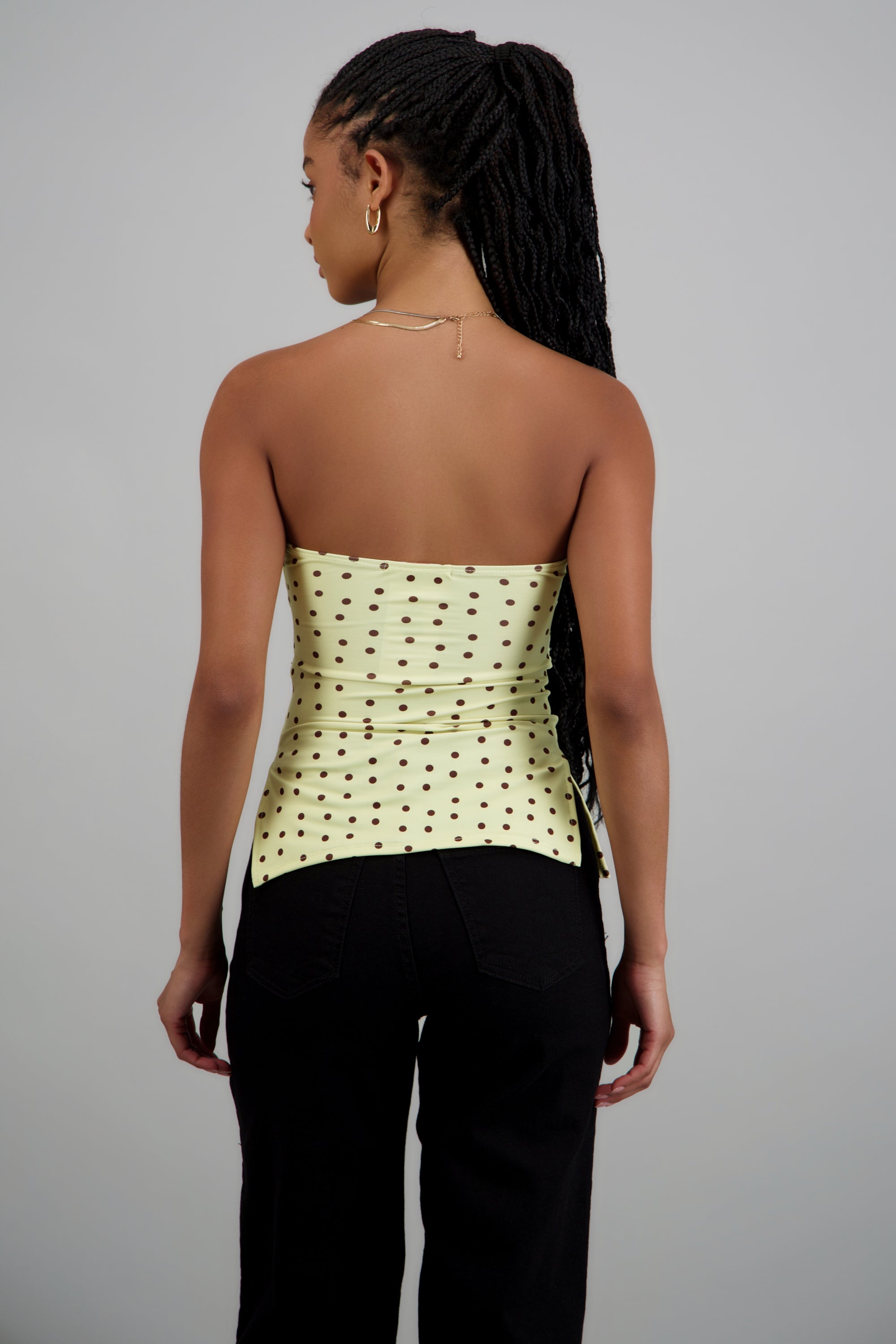 Top tubo con detalle pliegues polka dots AMARILLO COMBO