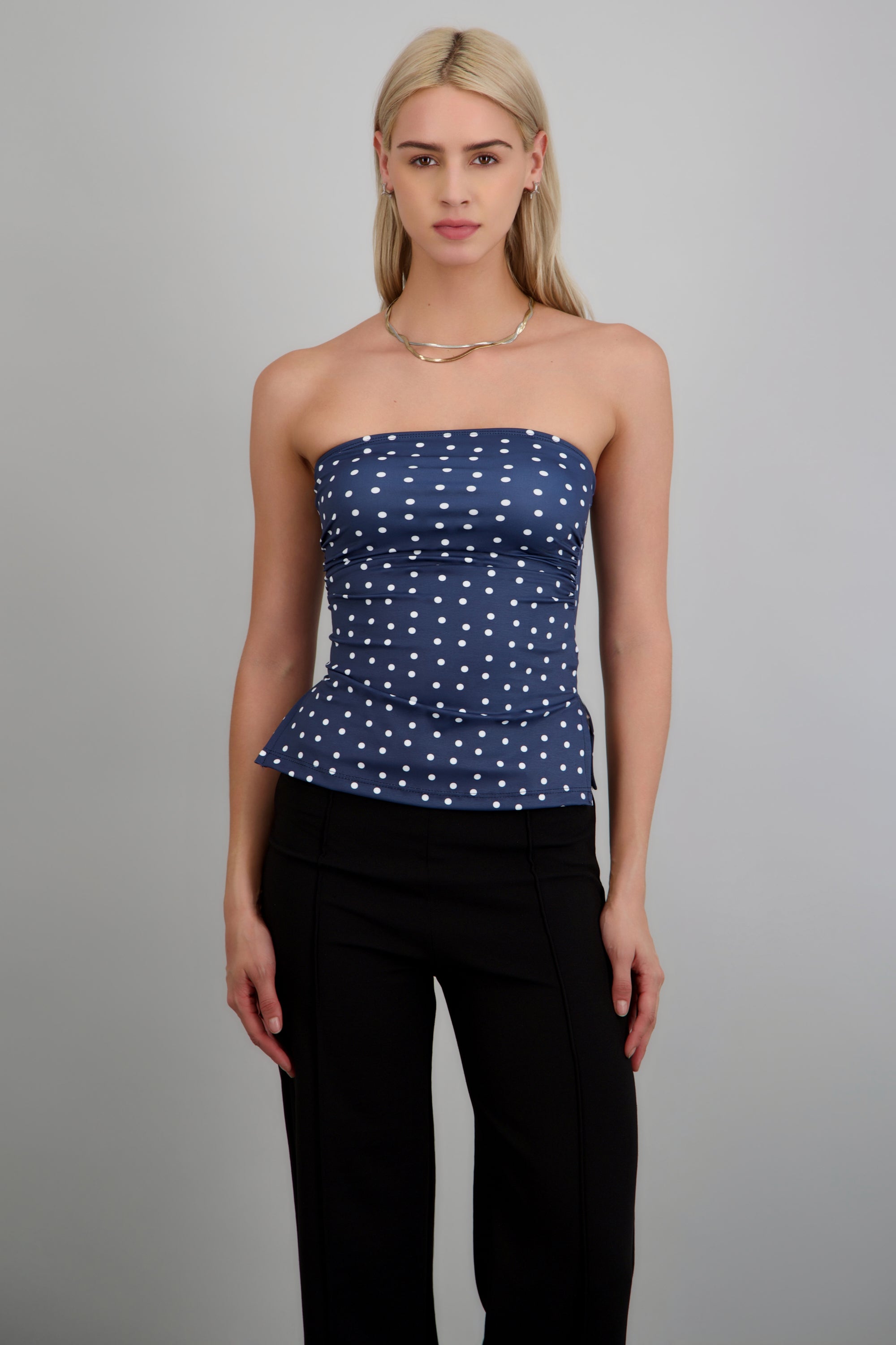 Top tubo con detalle pliegues polka dots MARINO COMBO