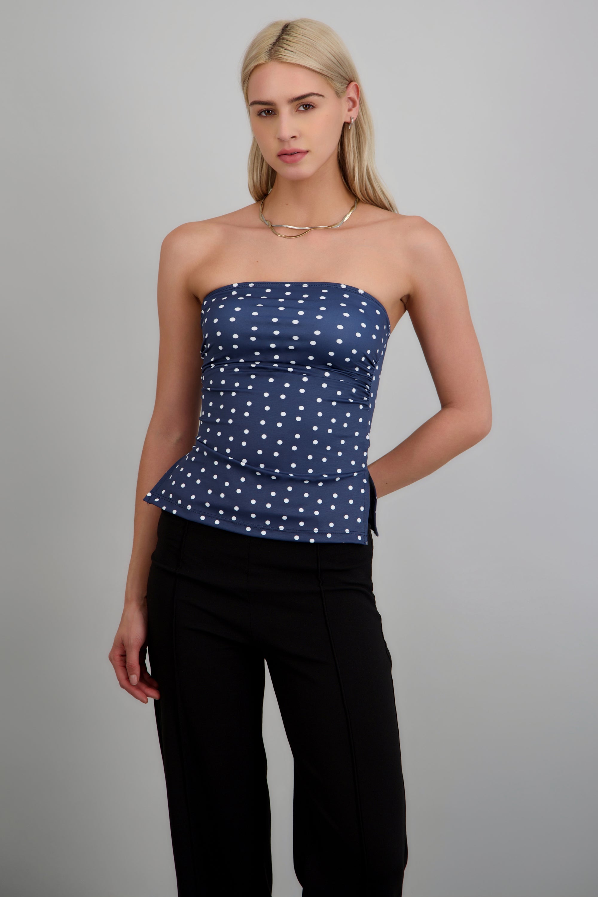 Top tubo con detalle pliegues polka dots MARINO COMBO