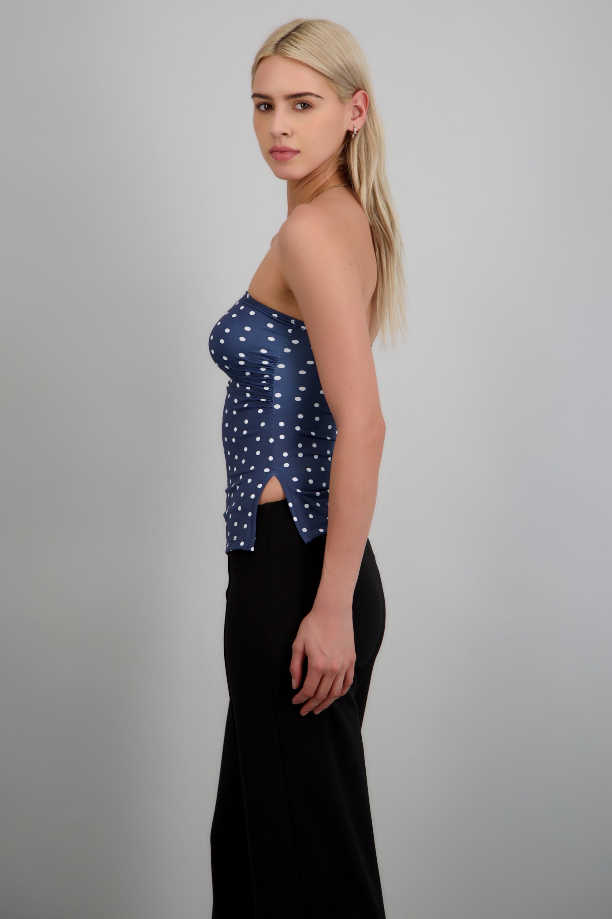 Top tubo con detalle pliegues polka dots MARINO COMBO
