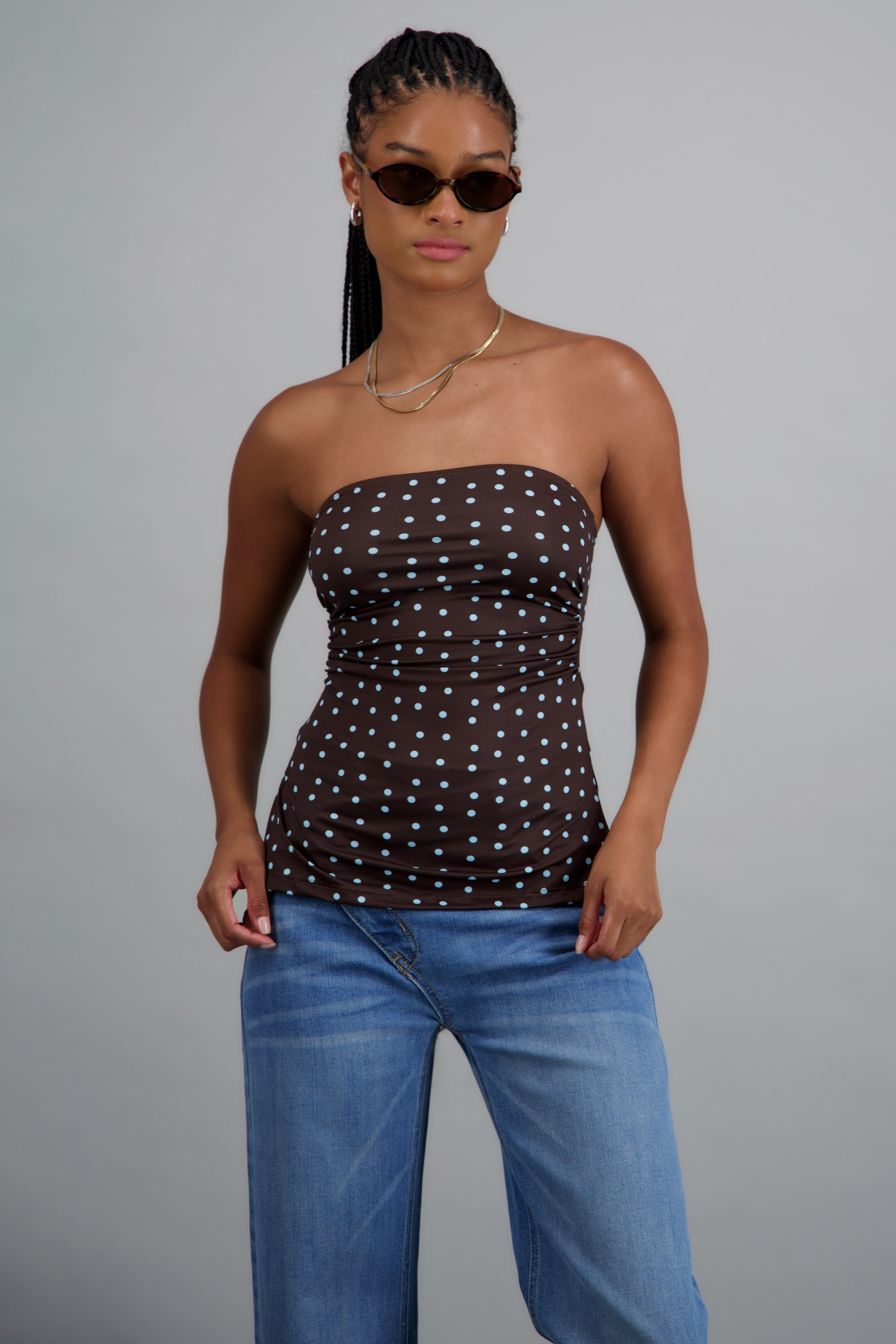 Top tubo con detalle pliegues polka dots CAFE