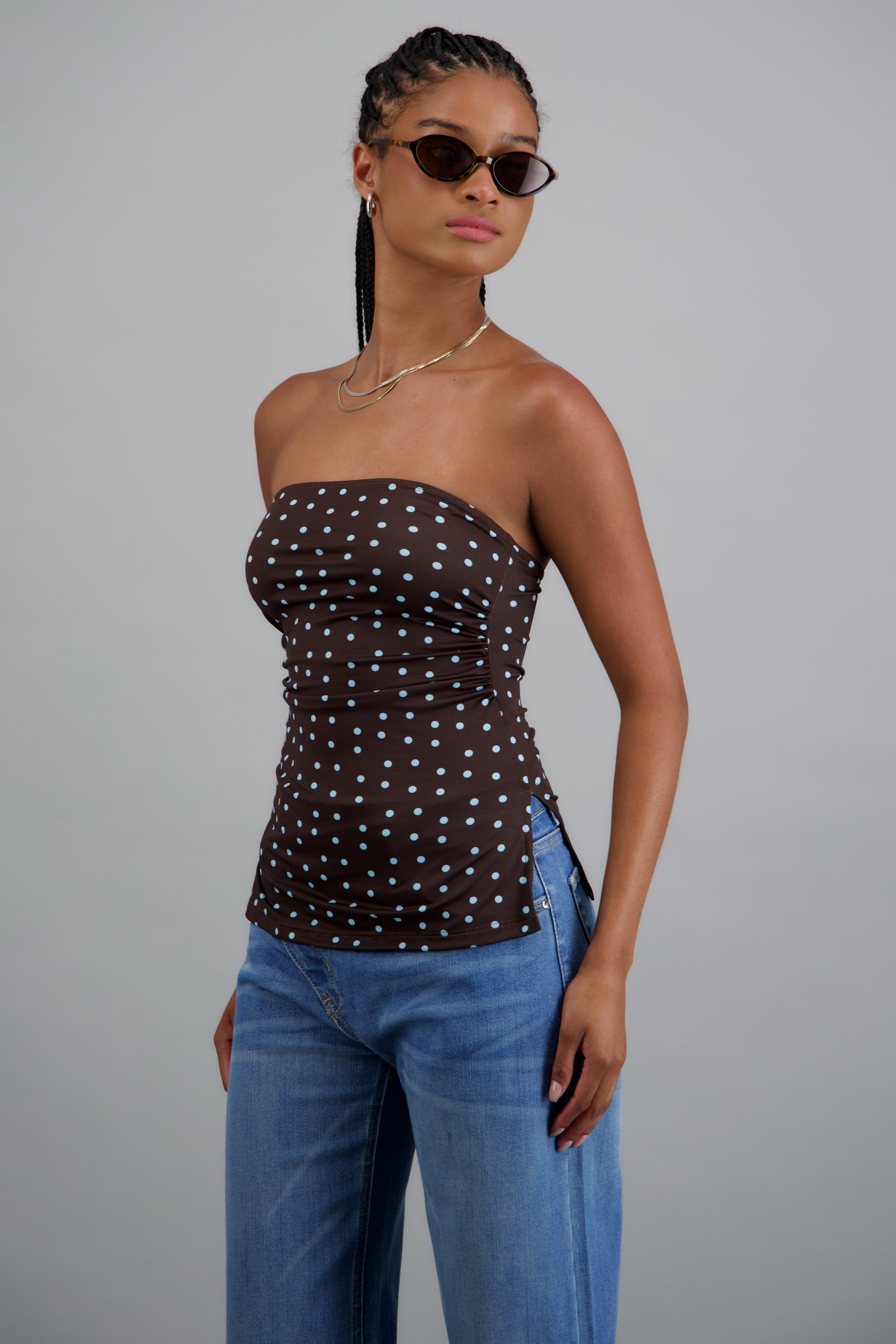 Top tubo con detalle pliegues polka dots CAFE