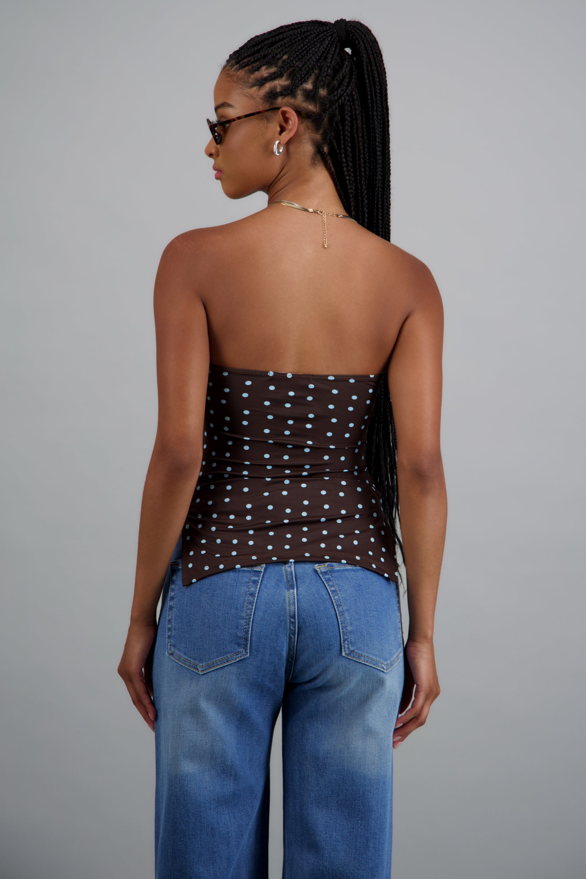 Top tubo con detalle pliegues polka dots CAFE