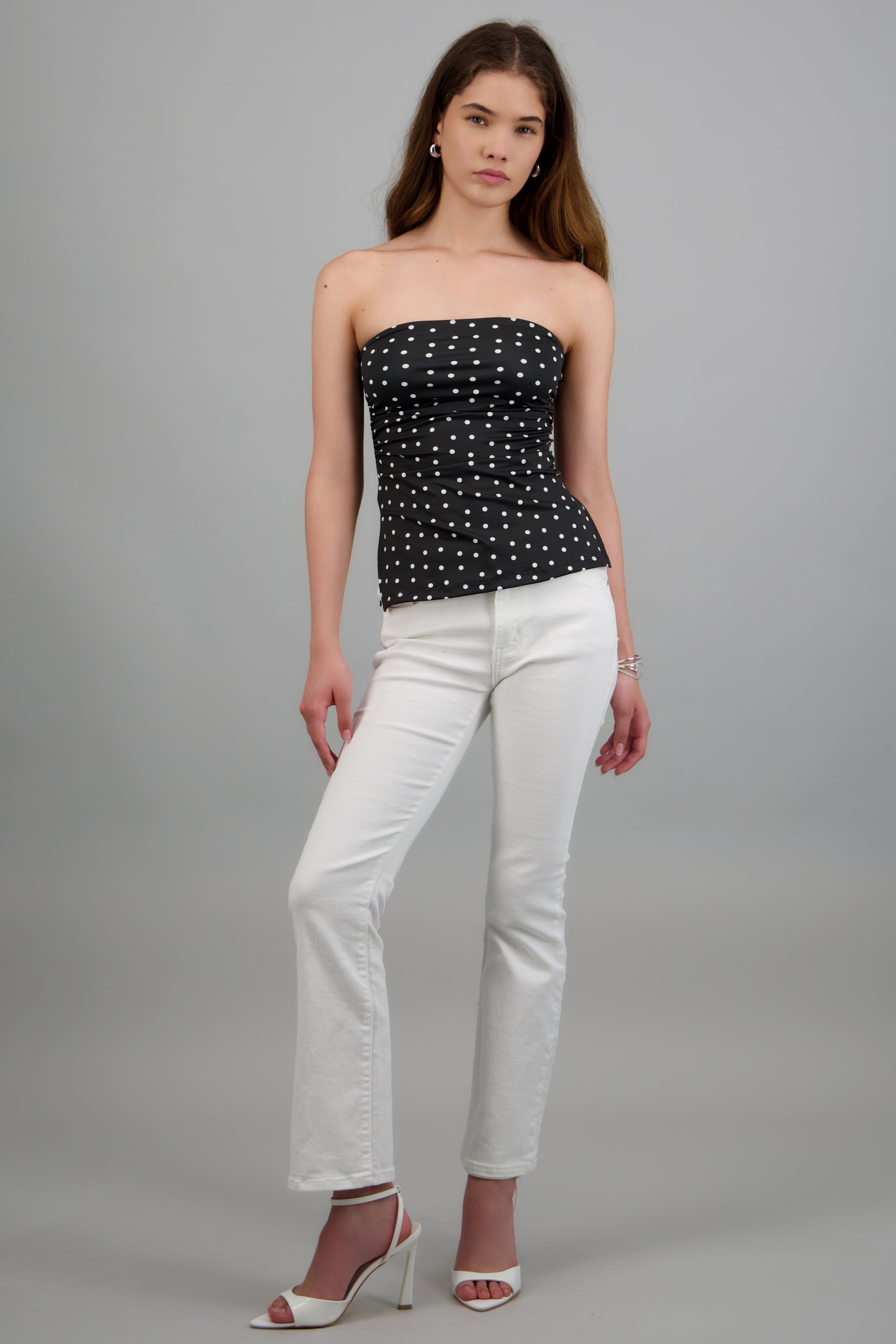 Top tubo con detalle pliegues polka dots NEGRO COMBO