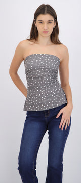 Top tubo con detalle pliegues polka dots