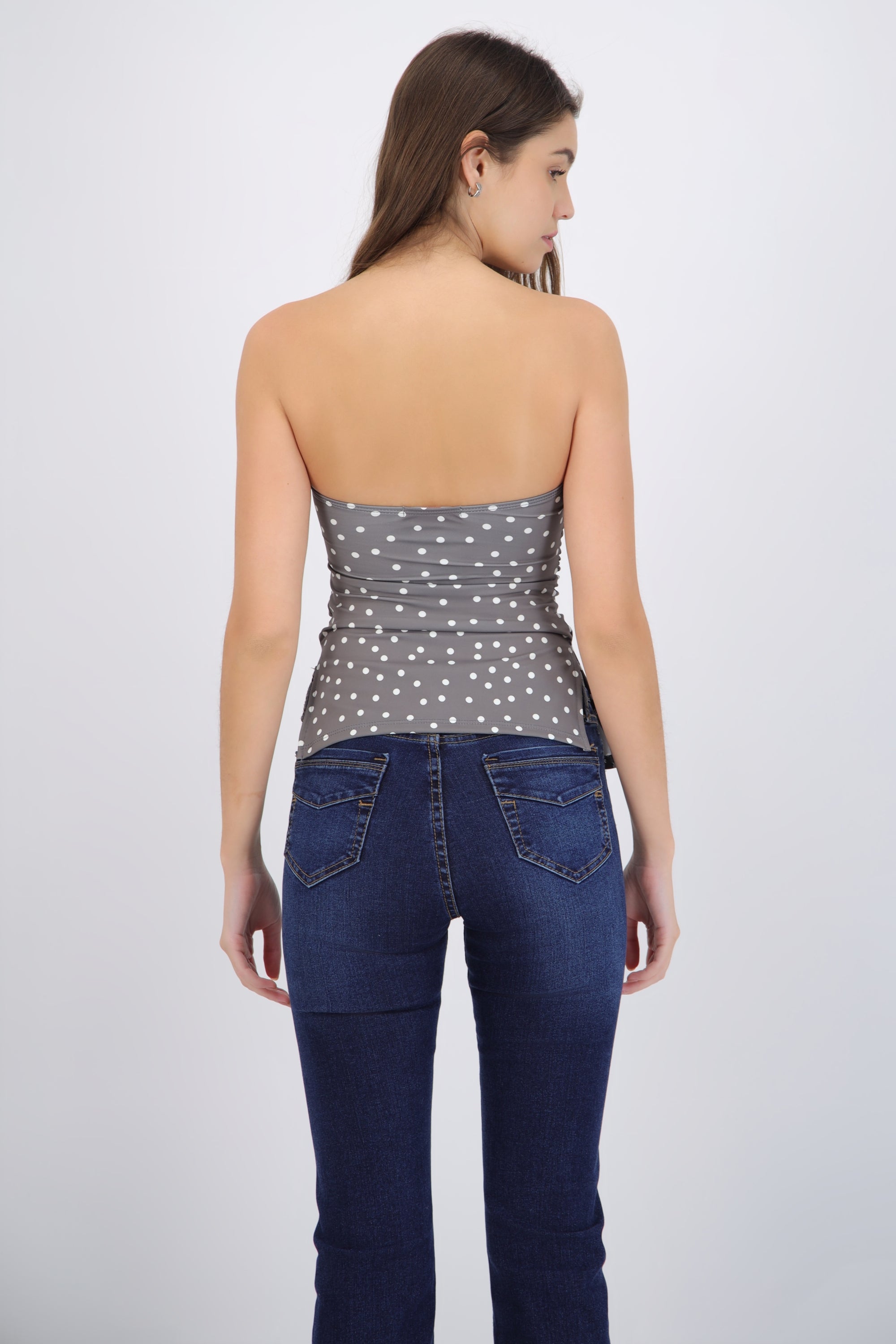 Top tubo con detalle pliegues polka dots