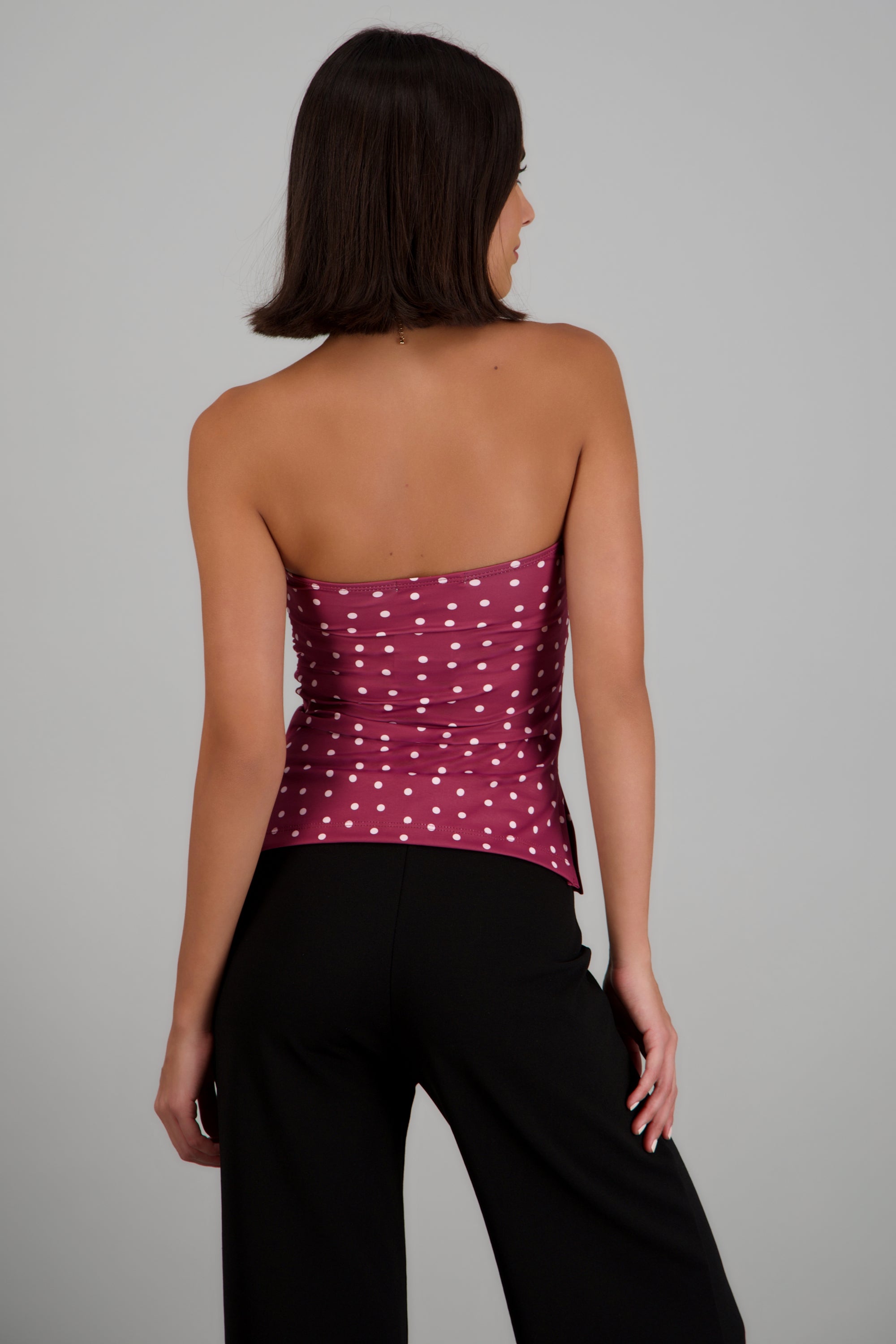 Top tubo con detalle pliegues polka dots VINO COMBO