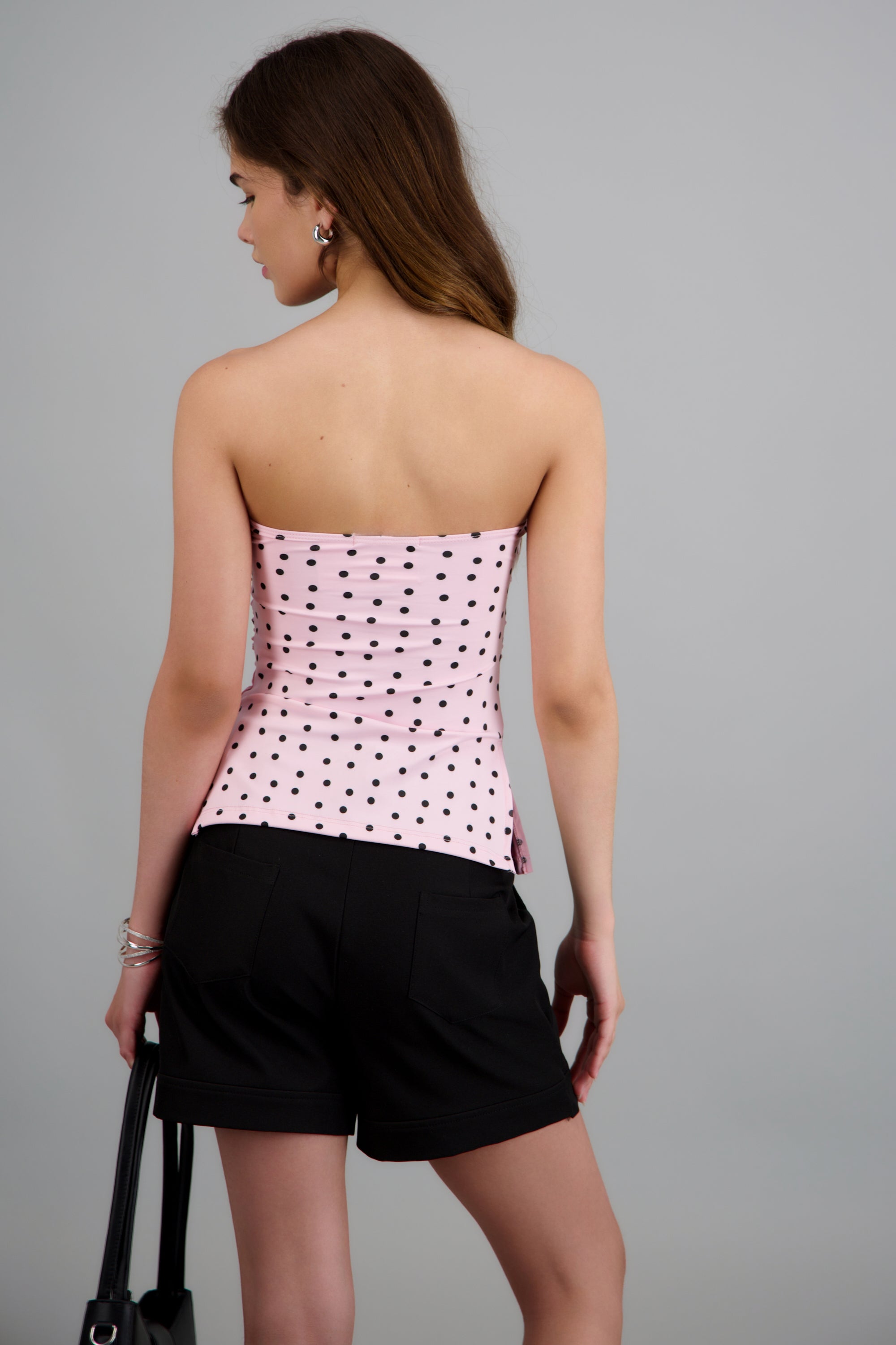 Top tubo con detalle pliegues polka dots ROSA COMBO