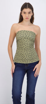 Top tubo con detalle pliegues polka dots