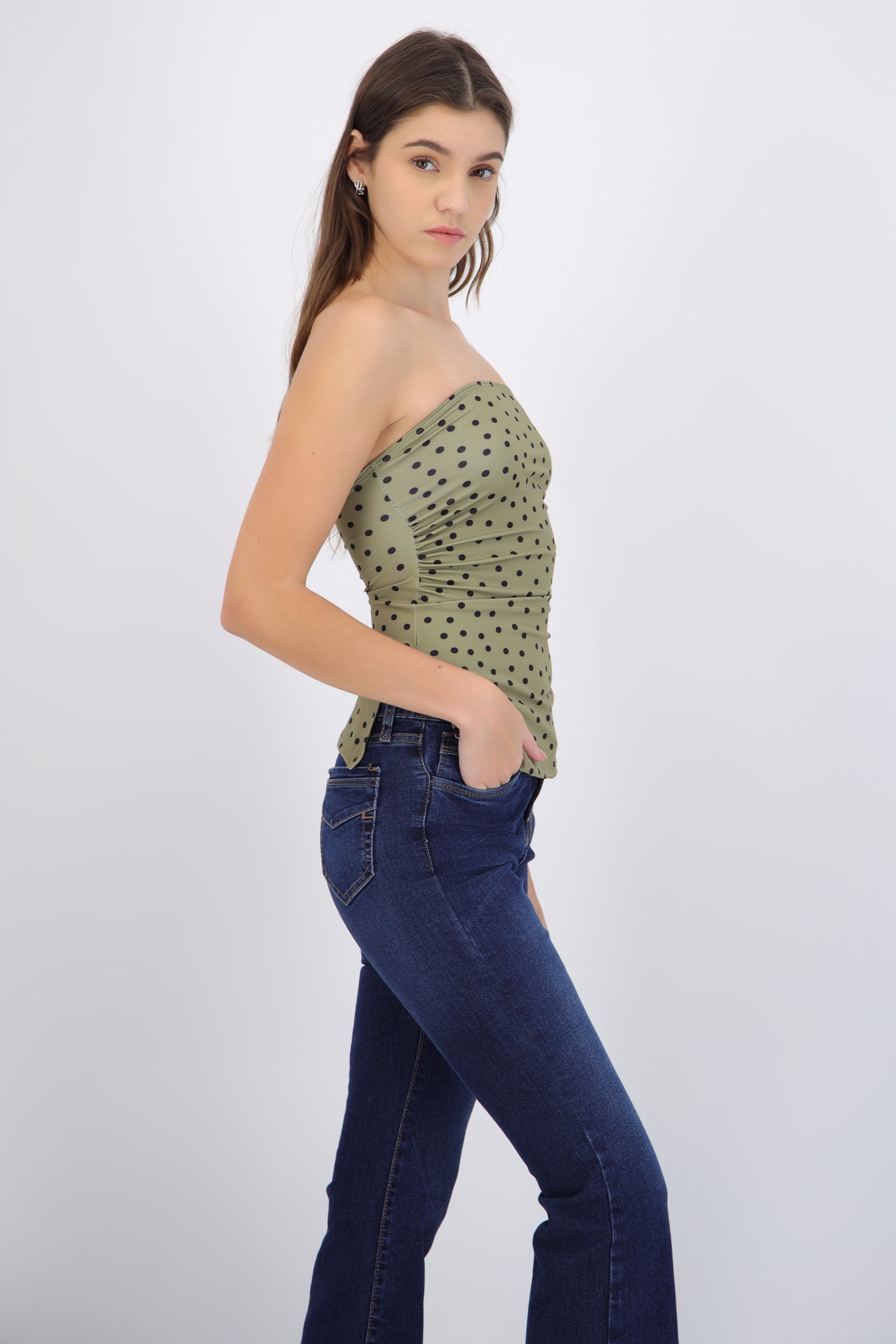 Top tubo con detalle pliegues polka dots