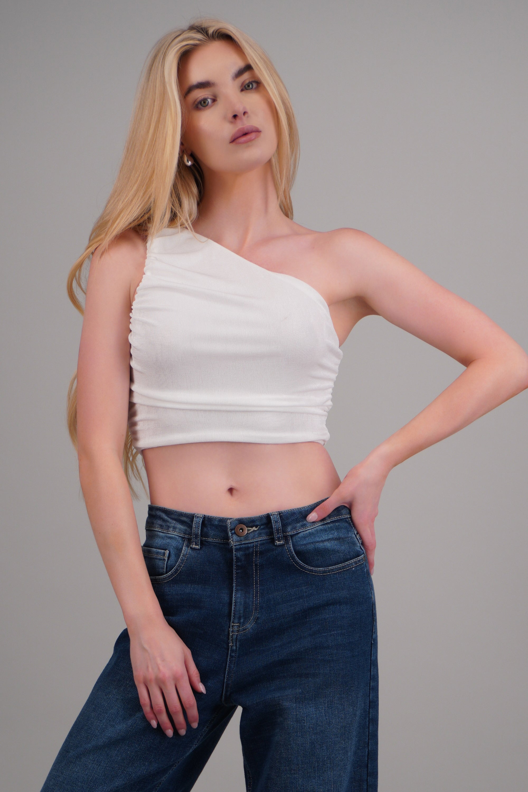 Top asimetrico plisado BLANCO