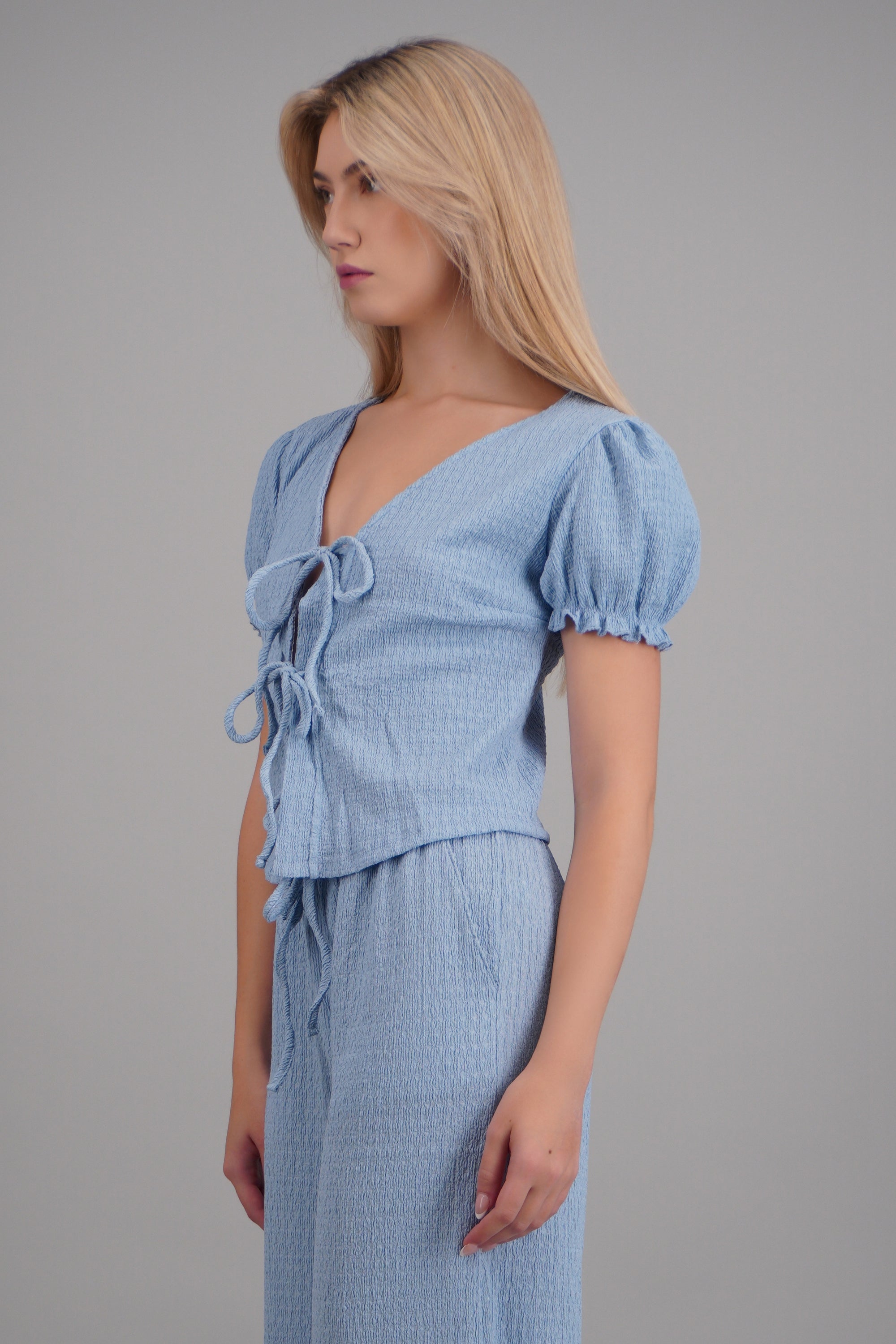 Top detalle mangas bubble textura AZUL