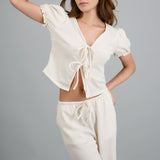 Top detalle mangas bubble textura