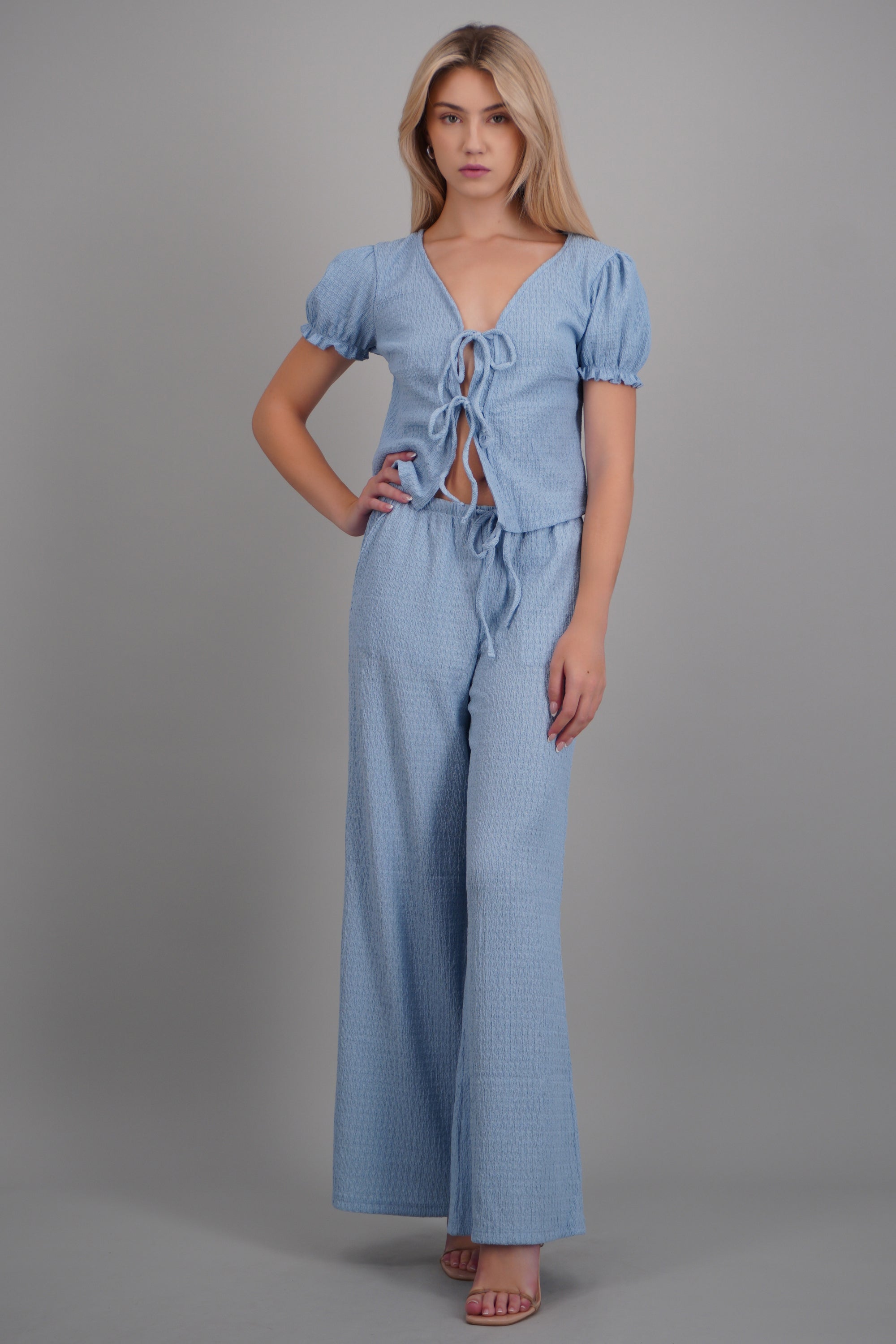 Pantalon textura jareta funcional bolsas AZUL