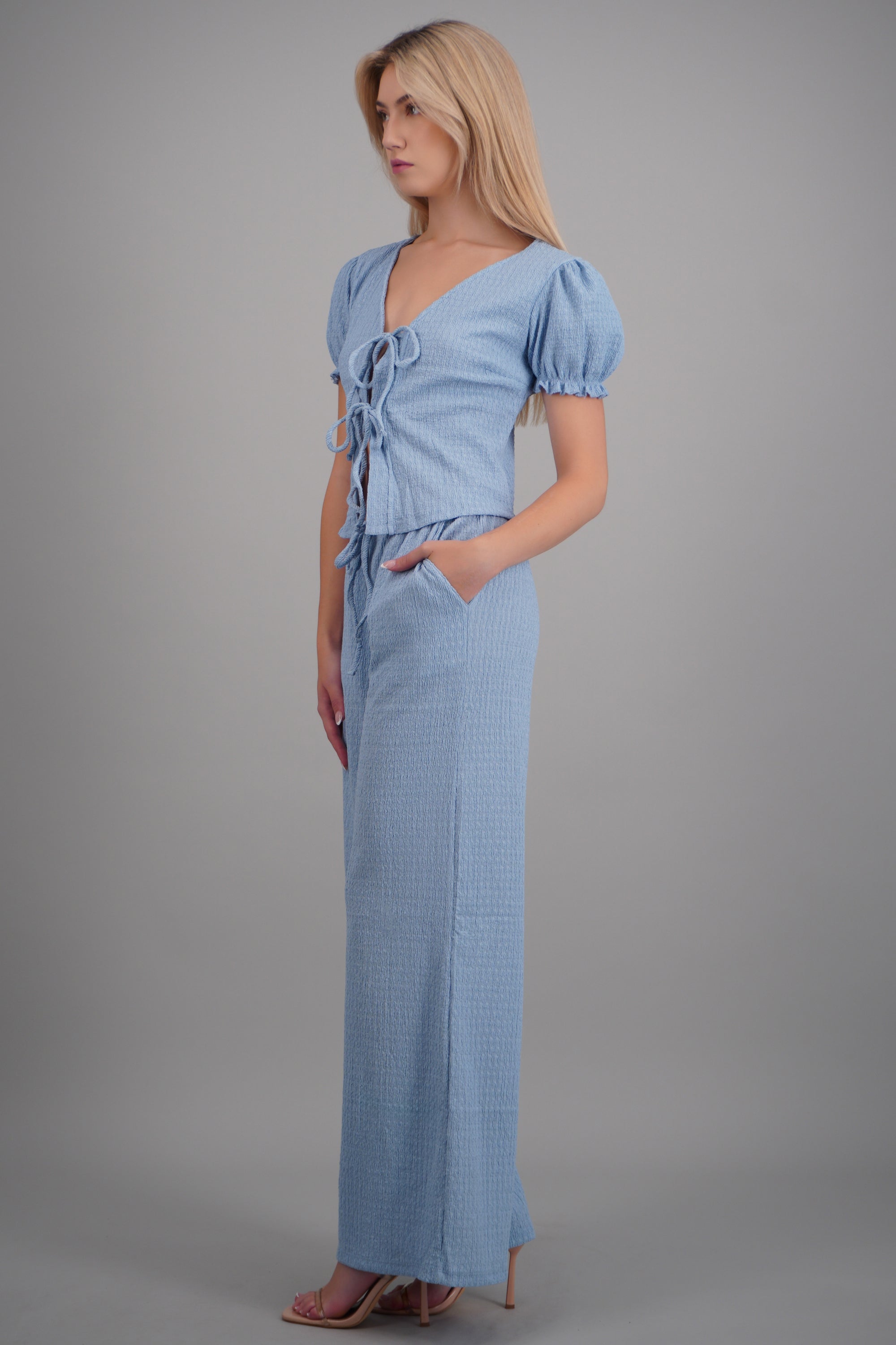 Pantalon textura jareta funcional bolsas AZUL