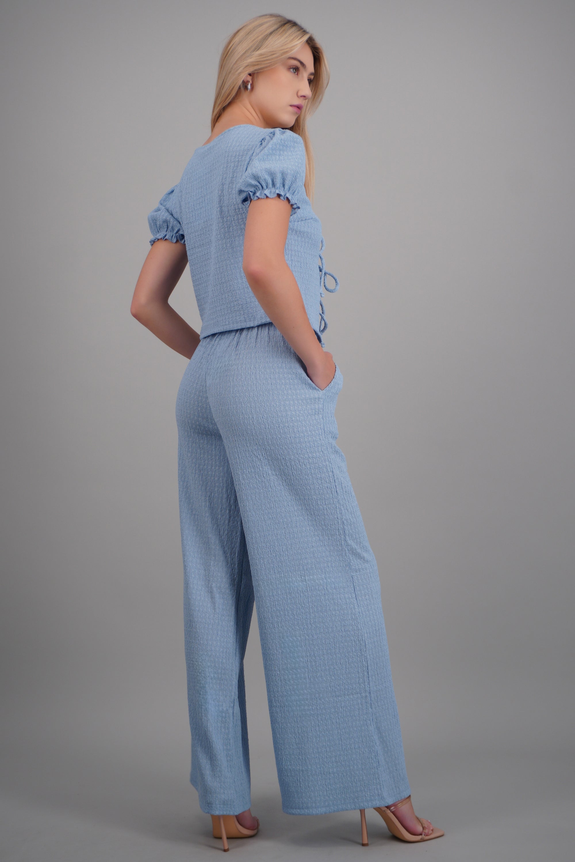 Pantalon textura jareta funcional bolsas AZUL