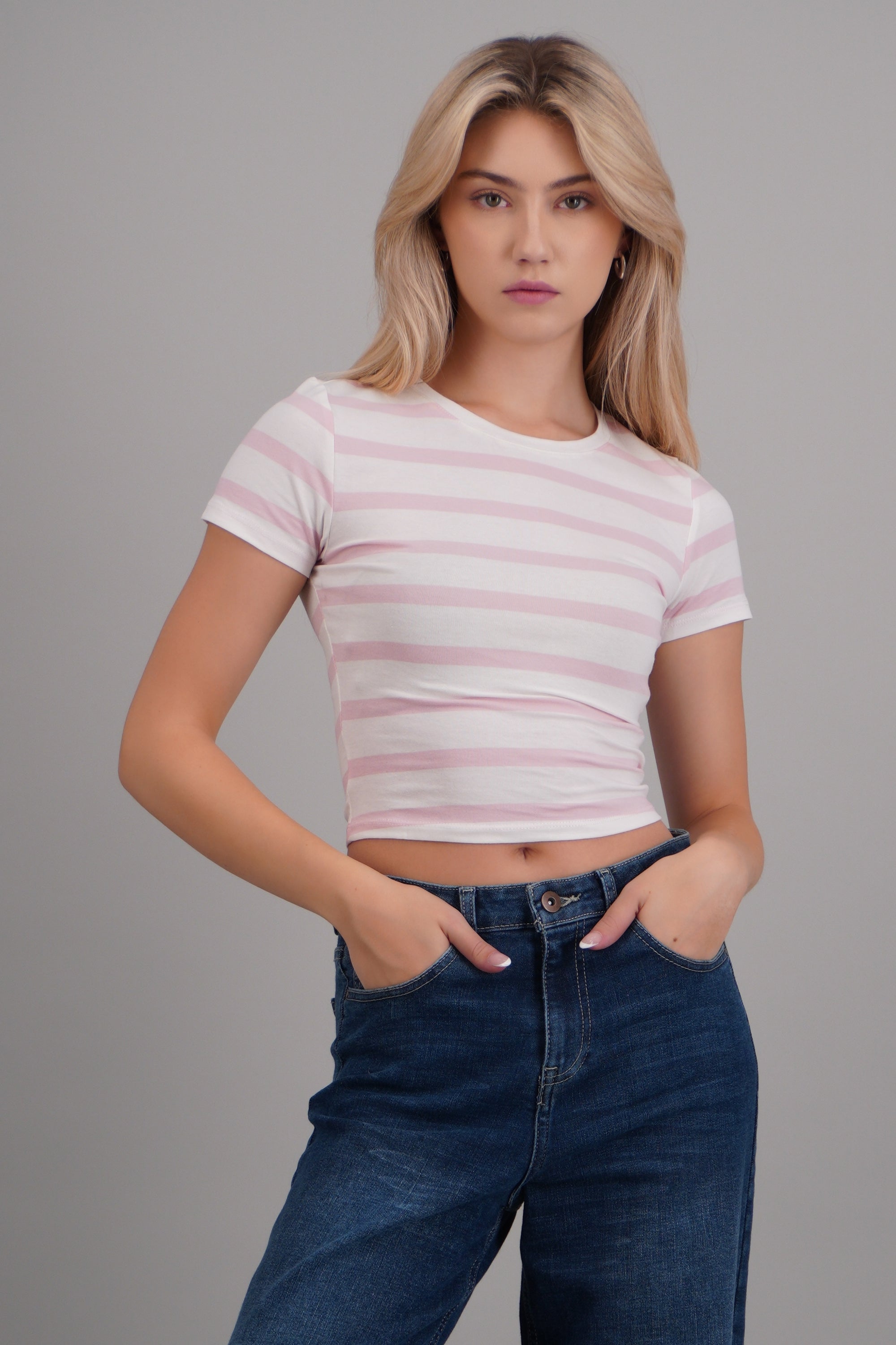 Playera ligera estampado rayas ROSA COMBO