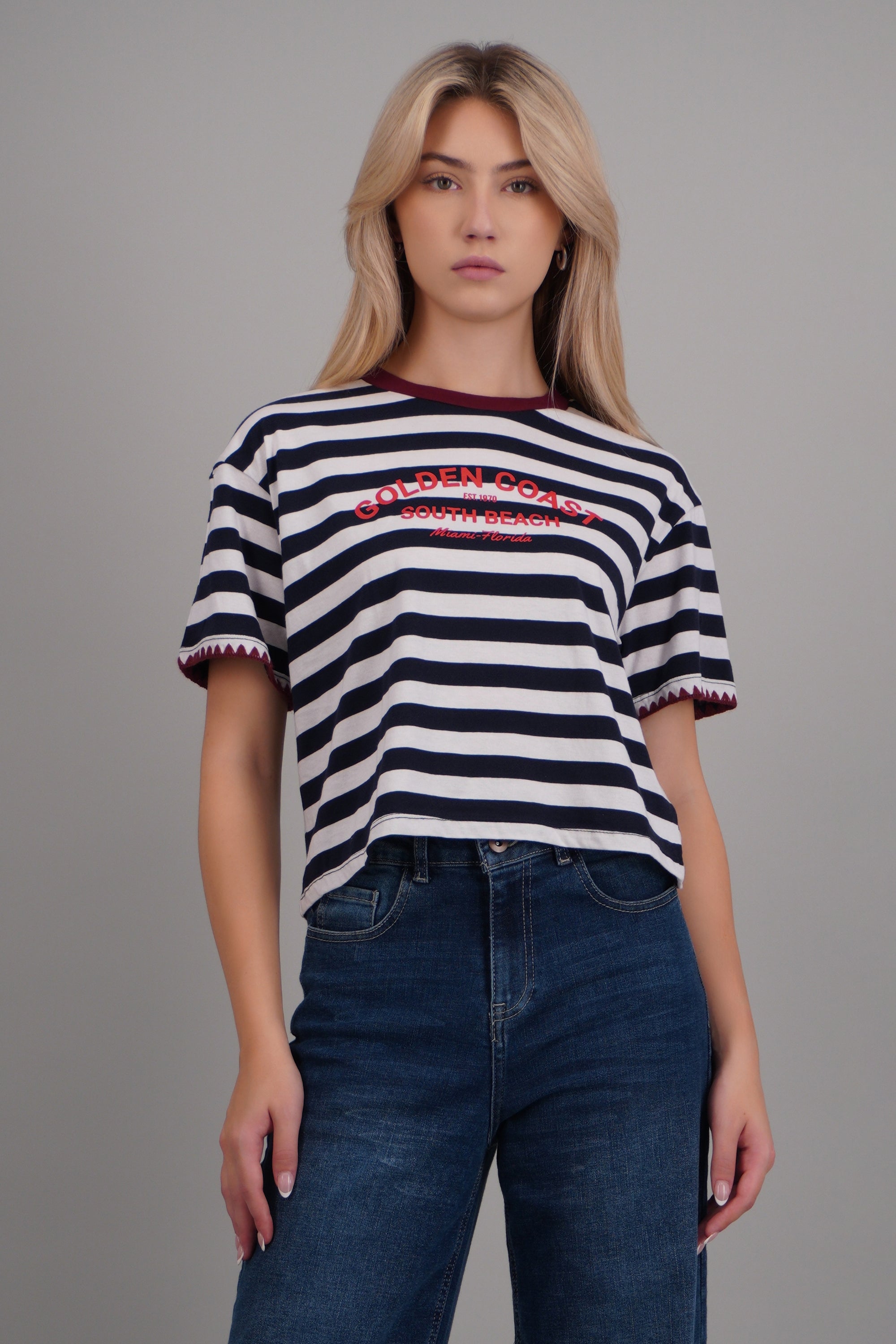 Playera golden coast rayas detalle bordado MARINO COMBO
