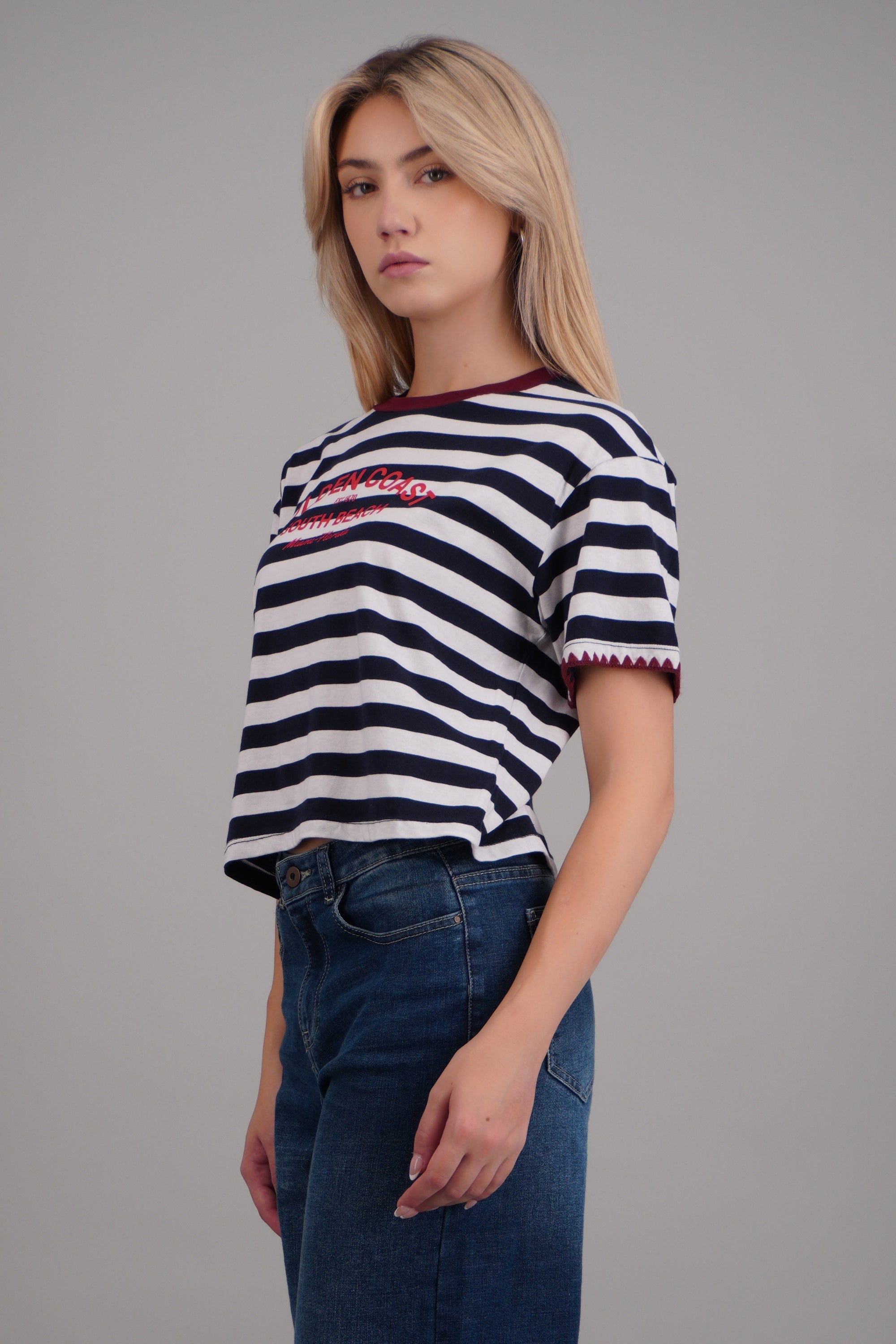 Playera golden coast rayas detalle bordado MARINO COMBO