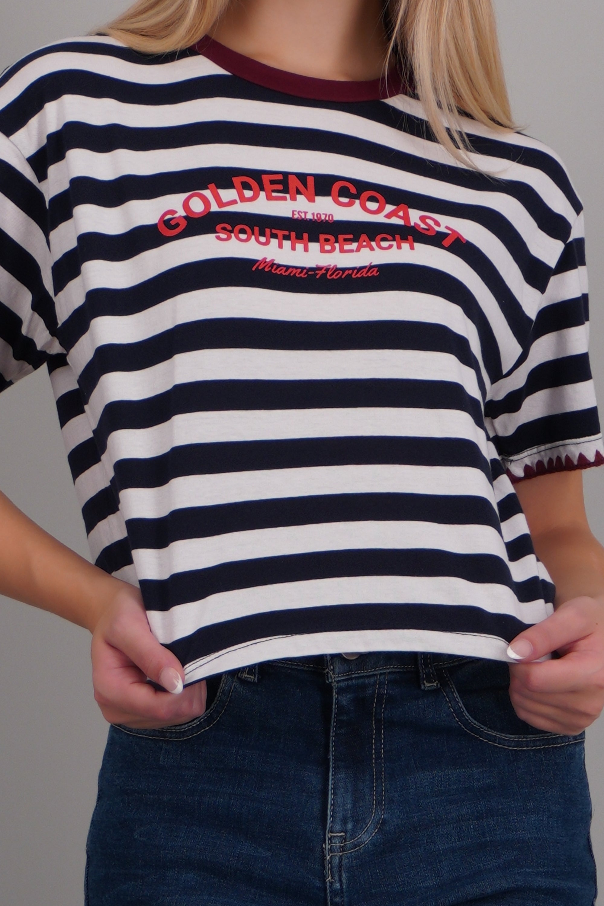 Playera golden coast rayas detalle bordado MARINO COMBO